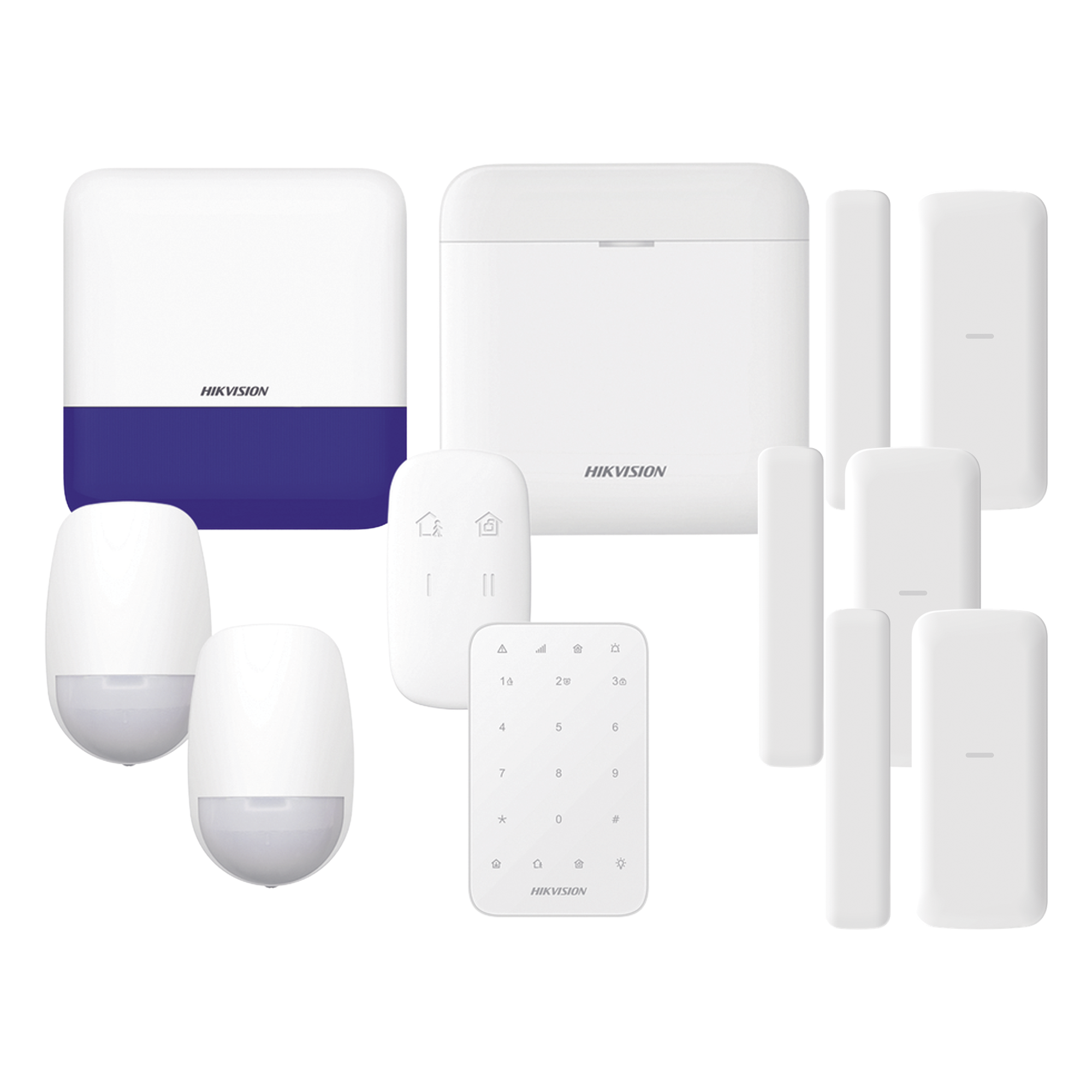 (AX PRO) KIT de Alarma AX PRO / Incluye: 1 Hub con batería de respaldo/ 2 Sensores PIR / 3 Contactos Magnéticos mini / 1 Control Remoto / 1 Sirena Inalambrica Exterior /1 Teclado Inalámbrico / WiFi / Compatible con Hik-Connect P2P — HIKVISION · SKU DS-PWA48-FULL-K