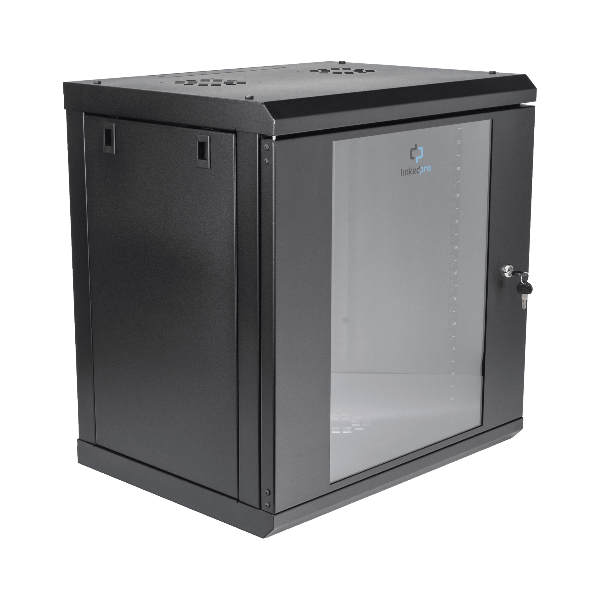 Gabinete de Pared con Puerta de Cristal Templado, 455mm de Profundidad, 12U Rack de 19'', Acero Reforzado