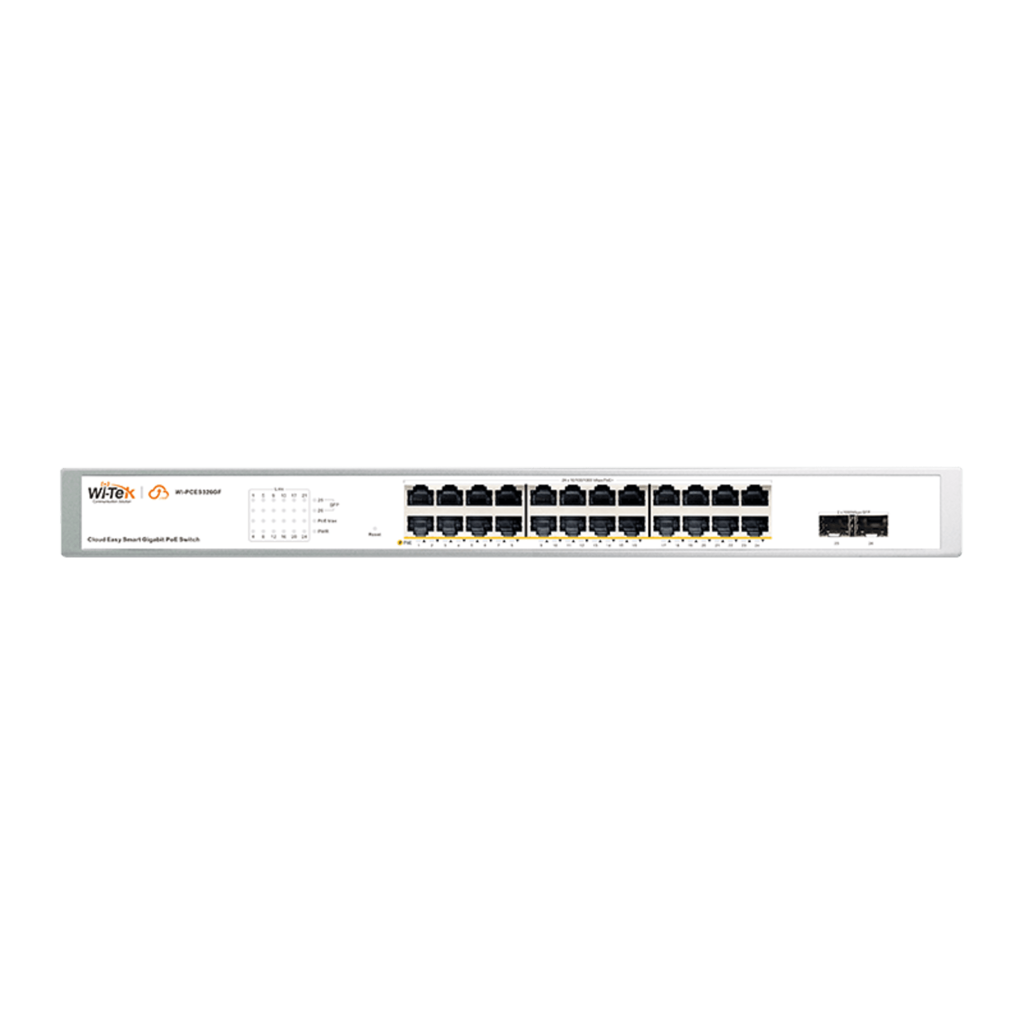 Switch Administrable PoE / 24 puertos PoE af/at Gigabit / 2 x SFP Gigabit / Administración Cloud Gratuita / Presupuesto 370 W