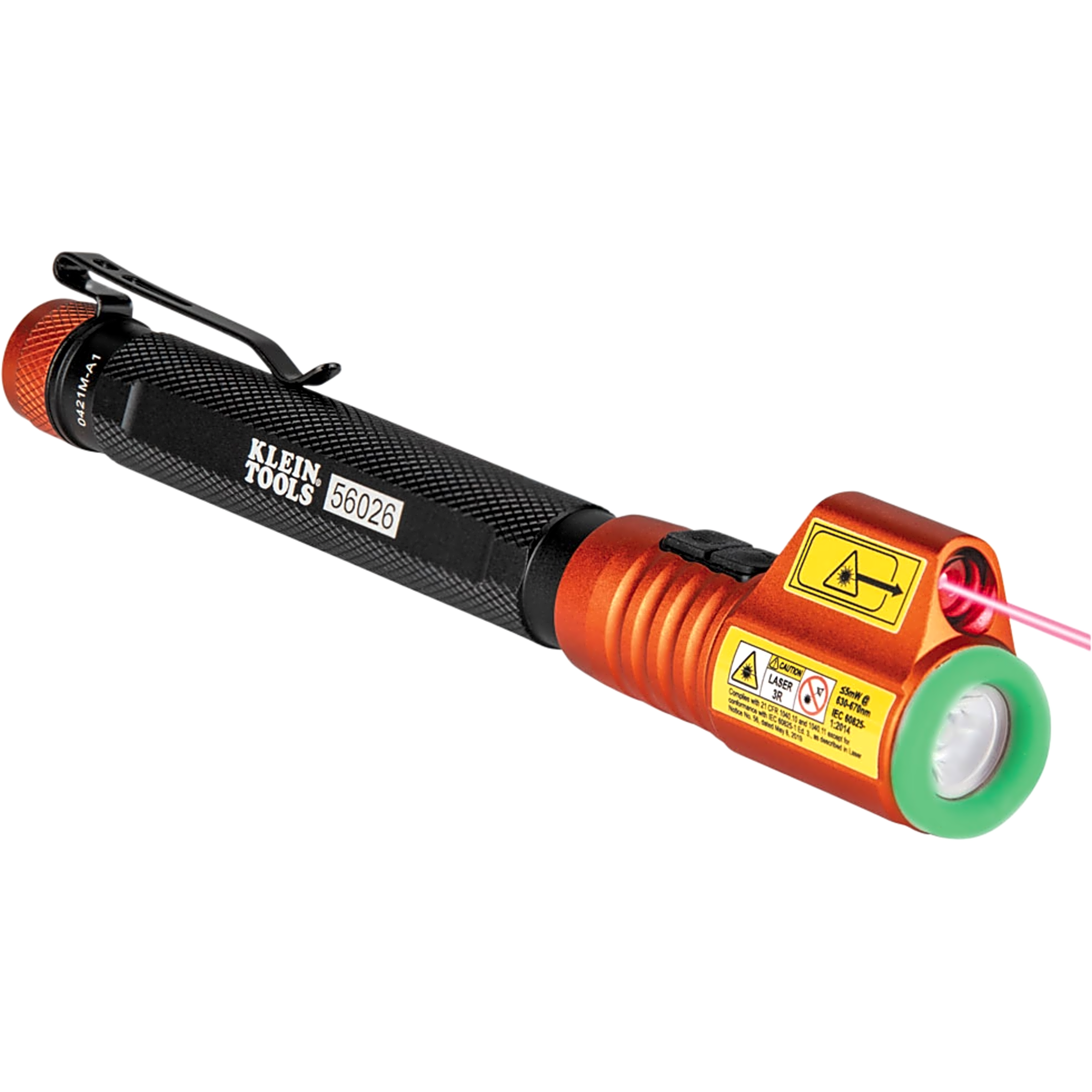 Minilinterna LED / 70 Lúmenes / Láser Rojo Clase 3R / Caídas 3 m (9.8 ft) / Rango -30 a 60 °C / Anillo Fosforescente