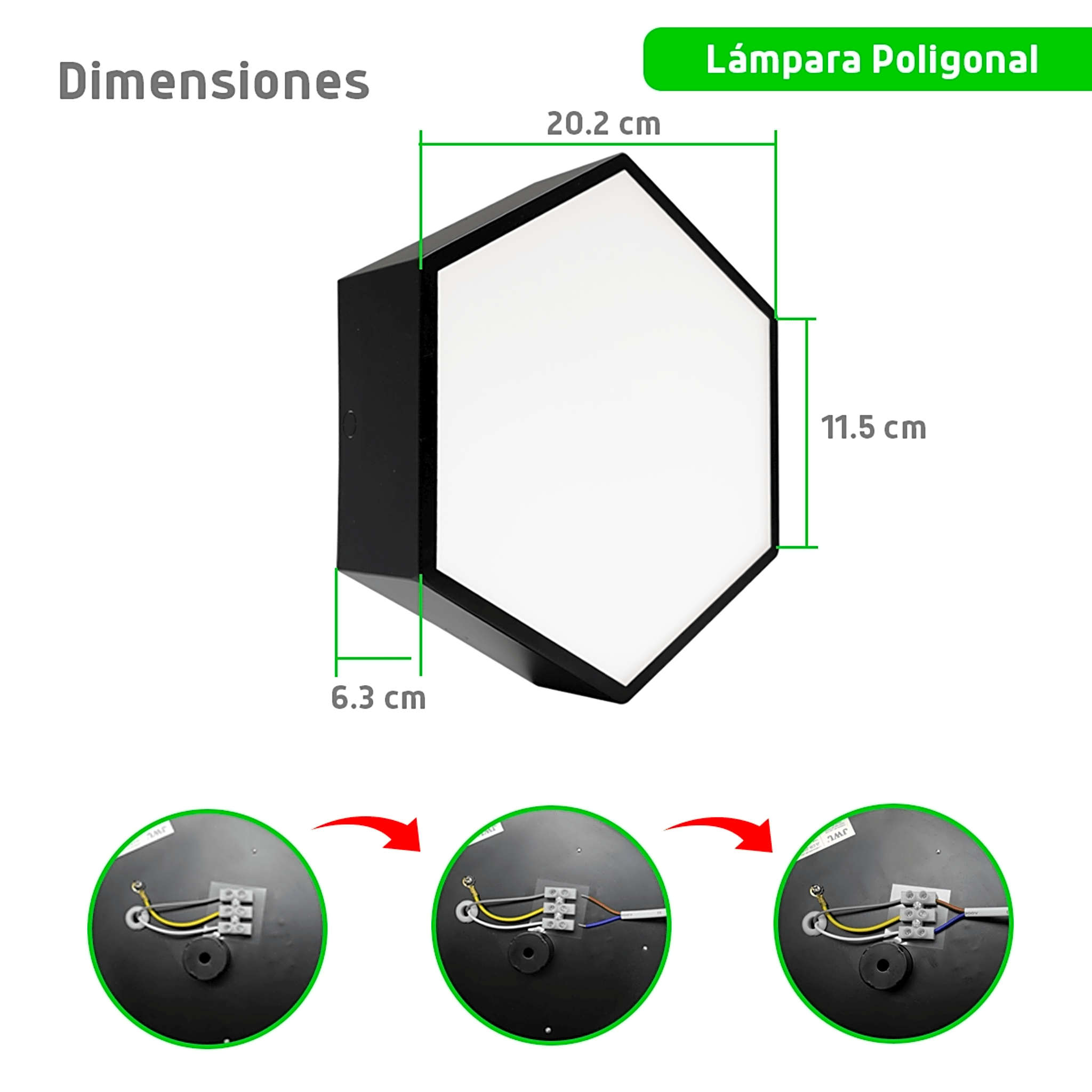 Lampara LED Poligonal de 18 W / 1 800 lm / 127-265V~50/60Hz / Acabado Blanco Mate / Angulo de Luz 140° / Dimensiones 230 x 60 mm (Largo y Alto) / Sobreponer /Luz Fría 6 500 K