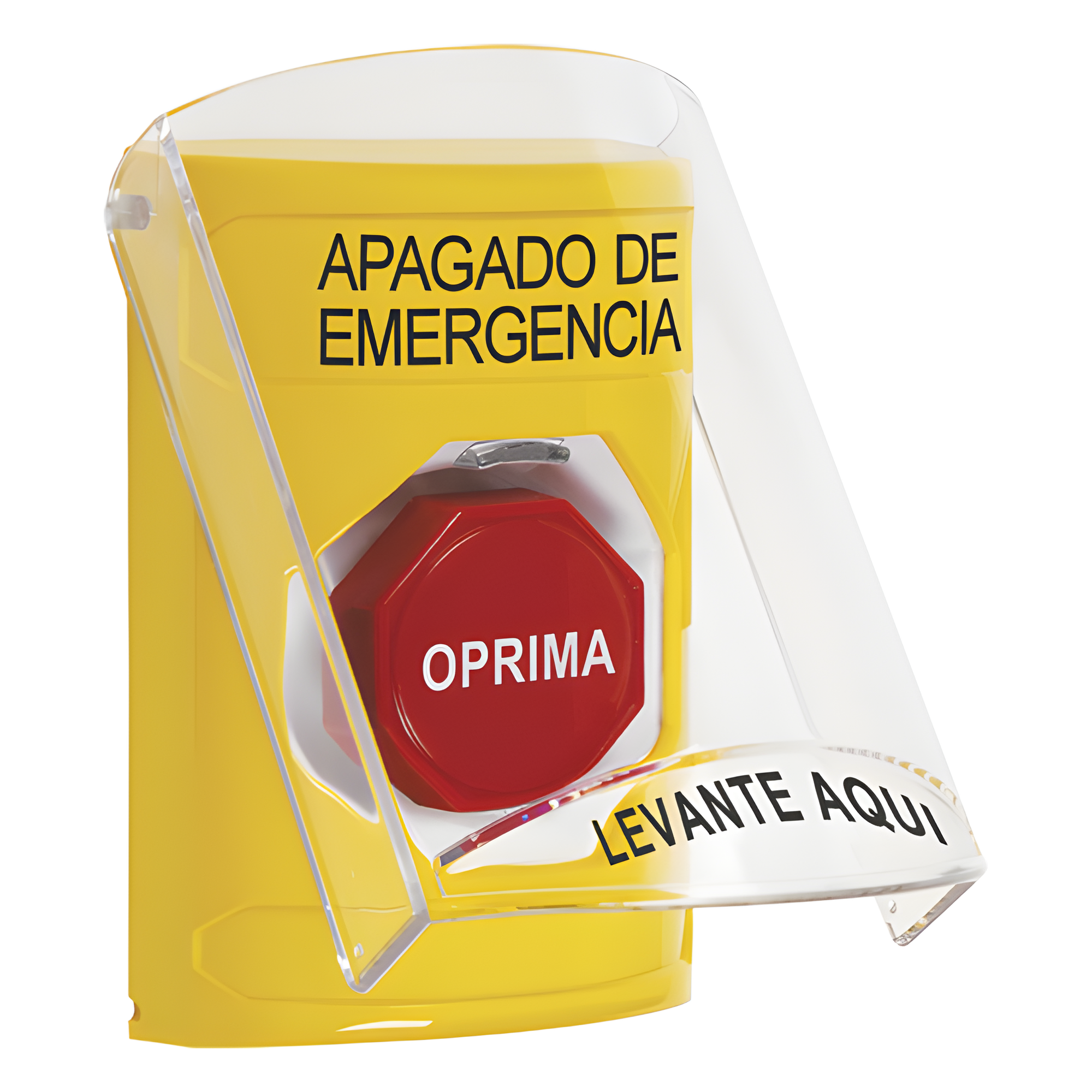Botón de Apagado de Emergencia, Texto en Español, Tapa Protectora de Policarbonato Súper Resistente, Restablecimiento con Llave — STI · SKU SS2222PO-ES