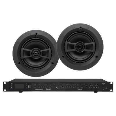 Amplificador de Audio con 2 Bocinas SP6 | 2 x 60W | Baja Impedancia 4 - 8Ω | Reproductor Bluetooth, USB, SD | Efectos Integrados Delay, Echo, Repeat