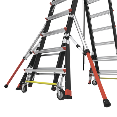 Escalera de Fibra de Vidrio con Jaula de 8'-14' (2.44 - 4.27 m). Con Ajuste en Ruedas (RATCHET™ Leveler) (SKU:18515-817).