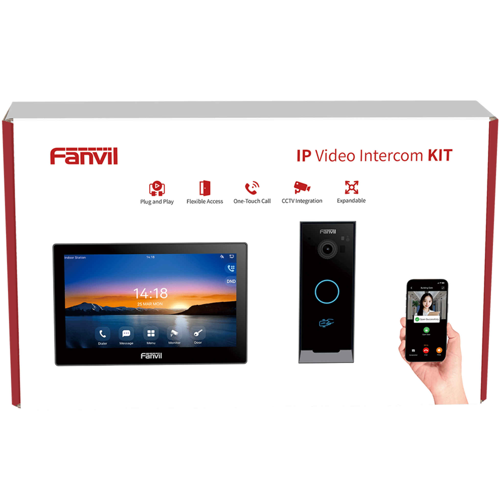 Kit Videoportero IP / Estación Interior i504W + Frente de Calle i60 / Pantalla Táctil 7" HD / Videollamadas H.264/H.265 / Wi-Fi Dual Band / PoE / App Fanvil Link / ONVIF / 10,000 Tarjetas RFID