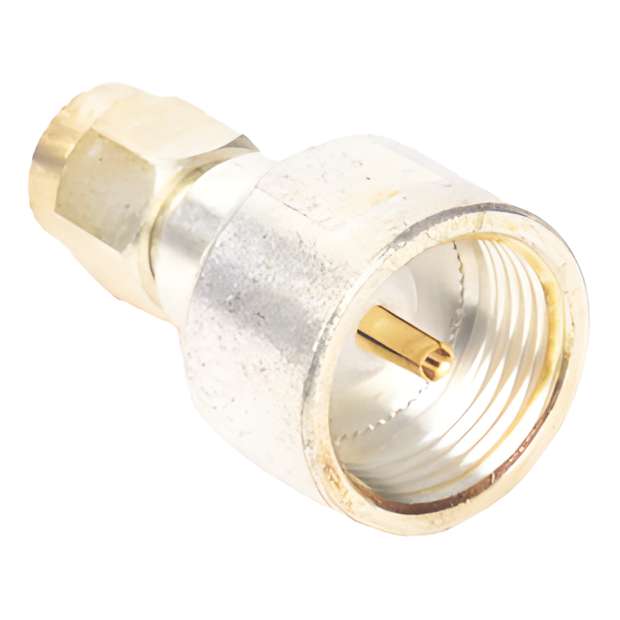 Adaptador UNIDAPT Hembra a SMA Macho, Plata / Oro / Teflón. — RF INDUSTRIES,LTD · SKU PT-4000-006