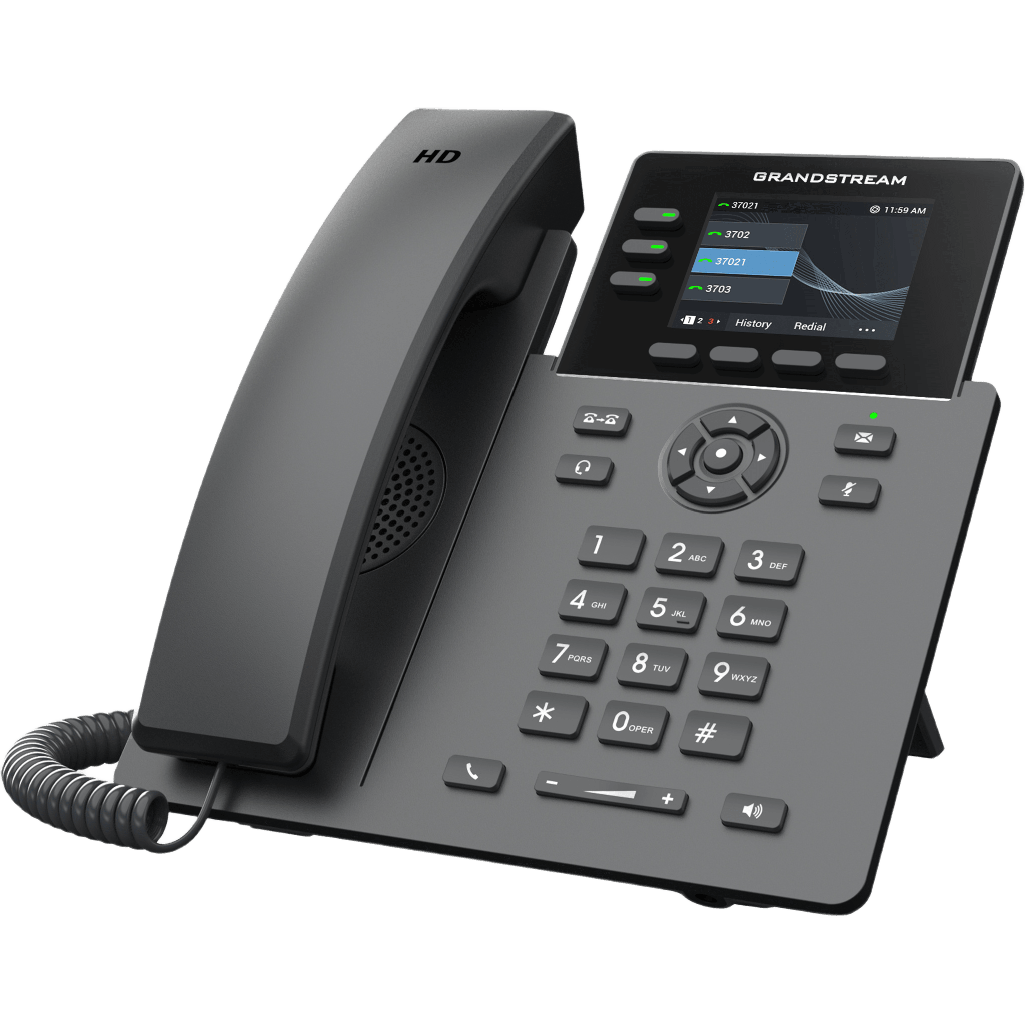 Teléfono IP Grado Operador / 3 Líneas / 12 Botones Virtuales Multiuso / Pantalla LCD 2.8 Pulgadas / Puertos Gigabit con PoE / Audio HD / Compatible con GDMS