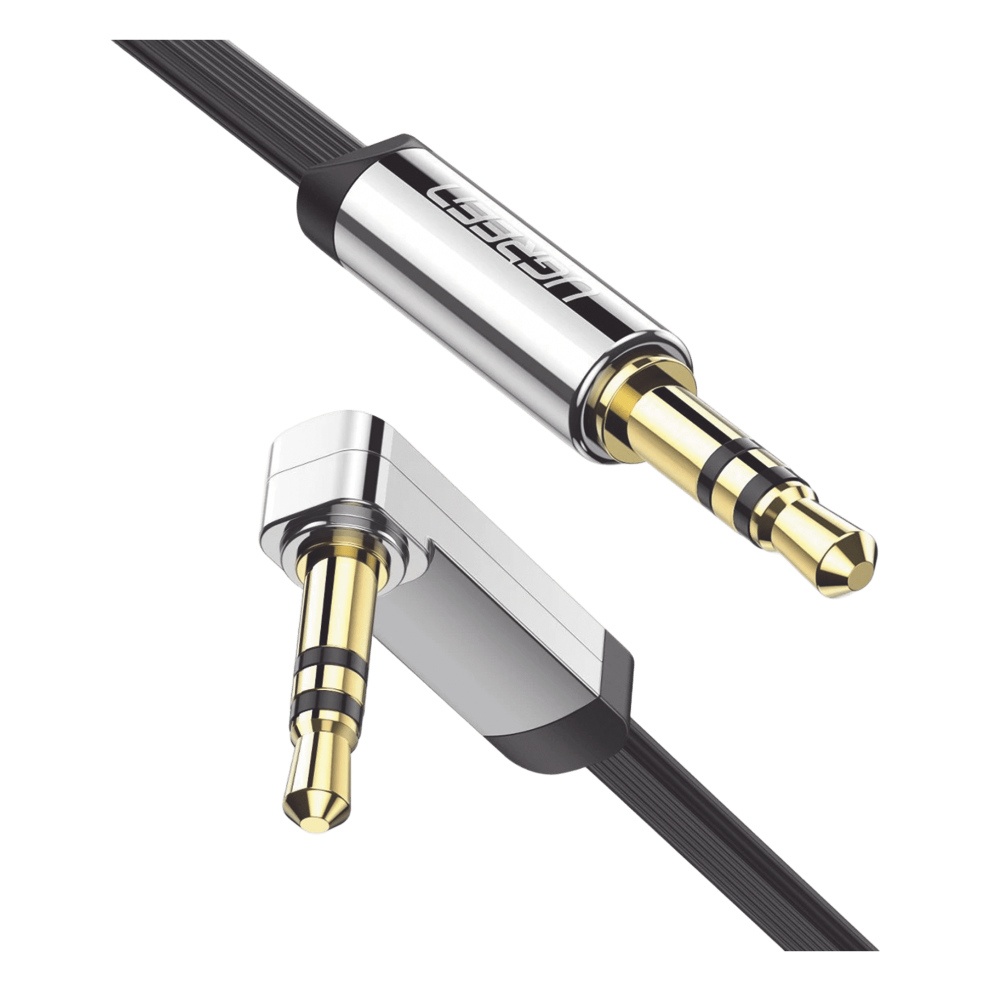 Cable Auxiliar Plano 2 Metros / Conector 3.5mm a 3.5mm / Macho-Macho / Recto a Angulo / Ángulo de 90° en una de sus Puntas / Color Negro — UGREEN · SKU 10599