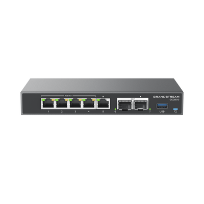 4 en 1: Firewall Nueva Generación, Router, IP PBX (24 usuarios / 8 llamadas), Switch Gigabit de 5 Puertos (4 PoE) y 2 Puertos SFP 2.5 Gigabit