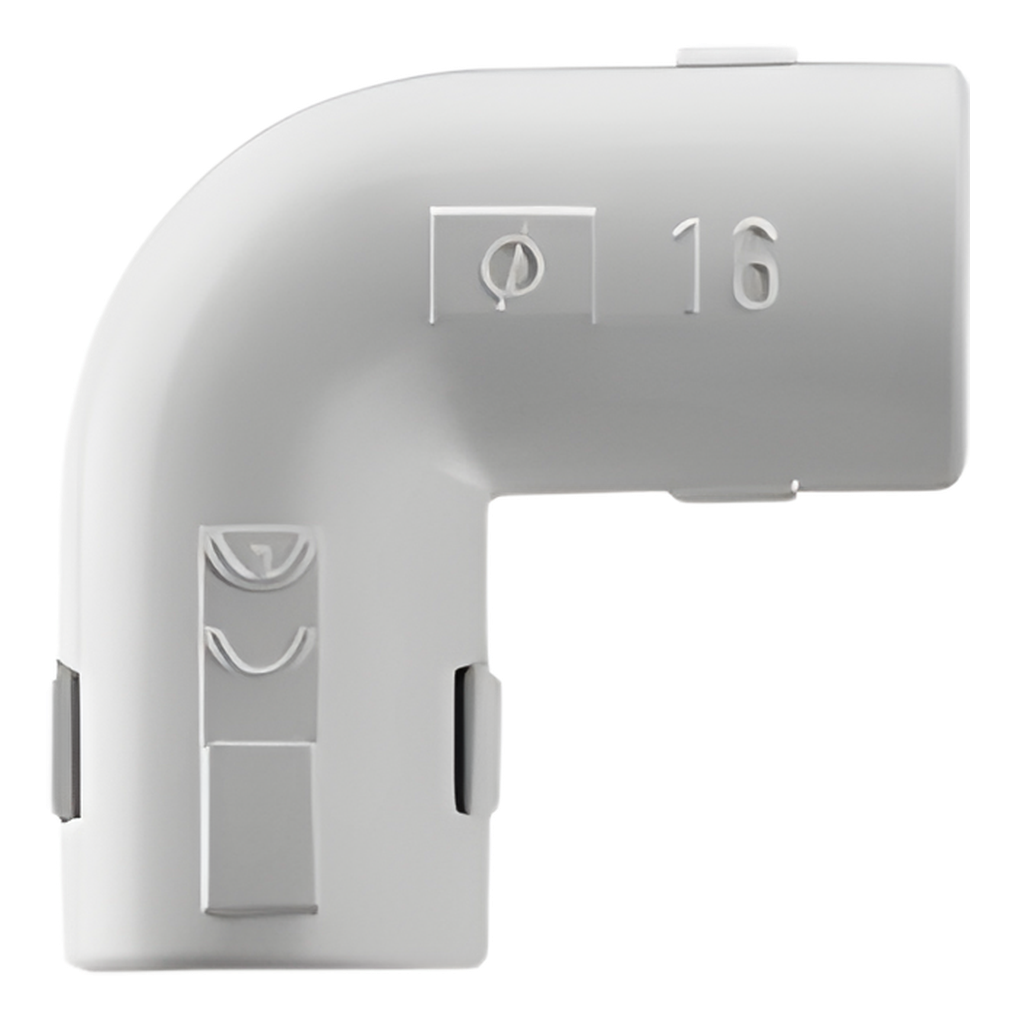 Unión en "L" (Codo) para tubería rígida, recomendado para cable eléctrico, PVC Auto-extinguible, de 20 mm — GEWISS · SKU DX-40-320
