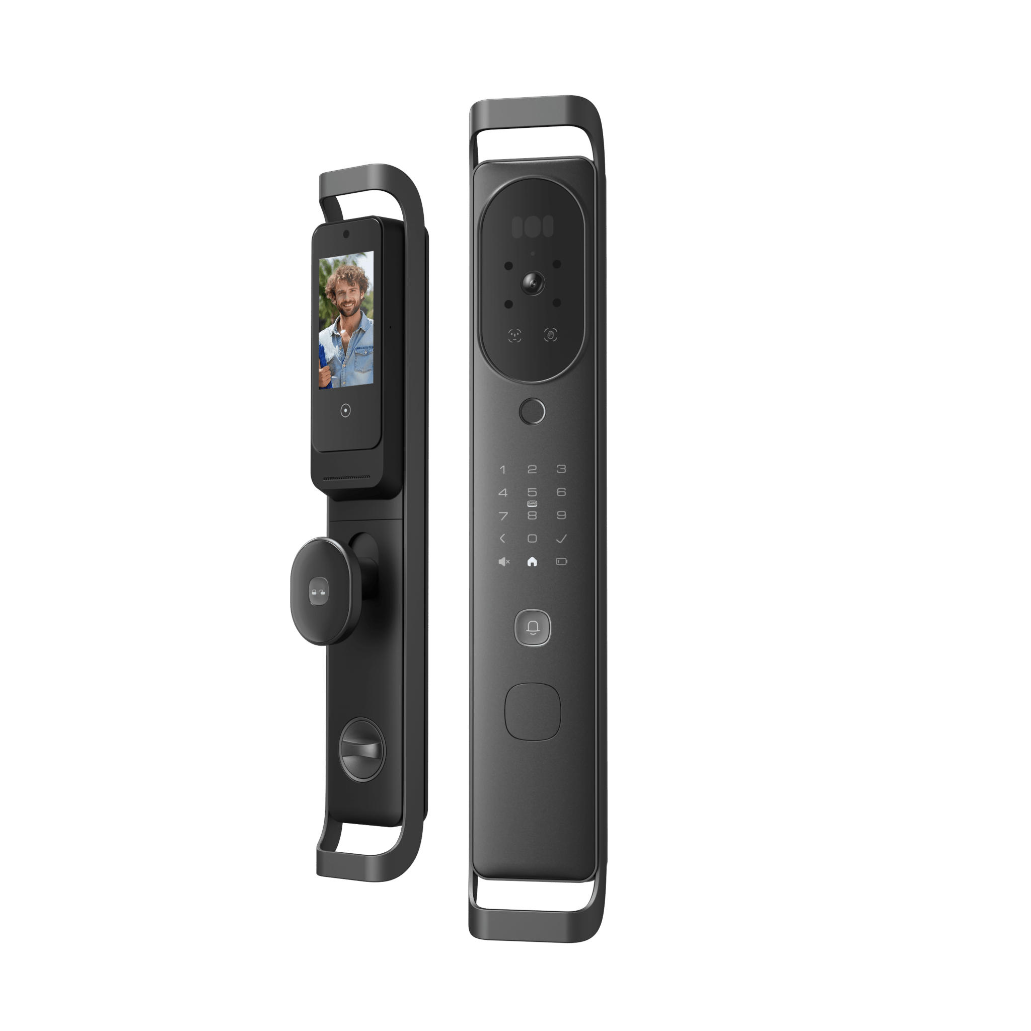 Cerradura Inteligente Multibiométrica / Reconocimiento Facial + Venas Palma + Huella Digital / Teclado Numérico + Tarjetas IC + NFC / Pantalla HD 4.5 Pulgadas / Wi-Fi 2.4 GHz / Doble Batería 6500 mAh / App Smart