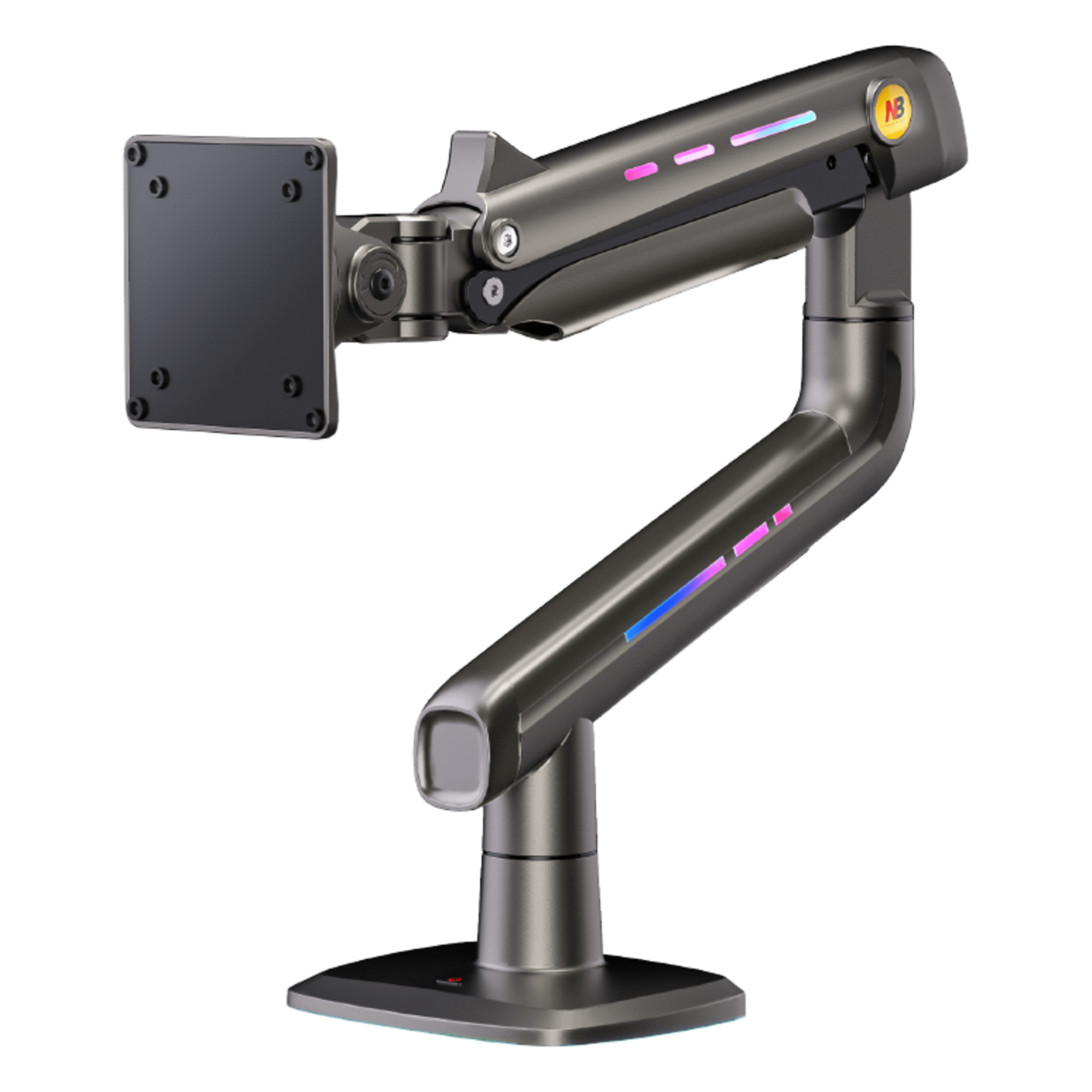 Soporte Mecánico para Monitor / 32" a 60" / Carga 2-20 kg (4.4-44 lbs) / VESA 75x75 y 100x100 mm / Iluminación RGB / Resorte de Alta Precisión / Rotación 360° — NB-EPCOM · SKU F5NB