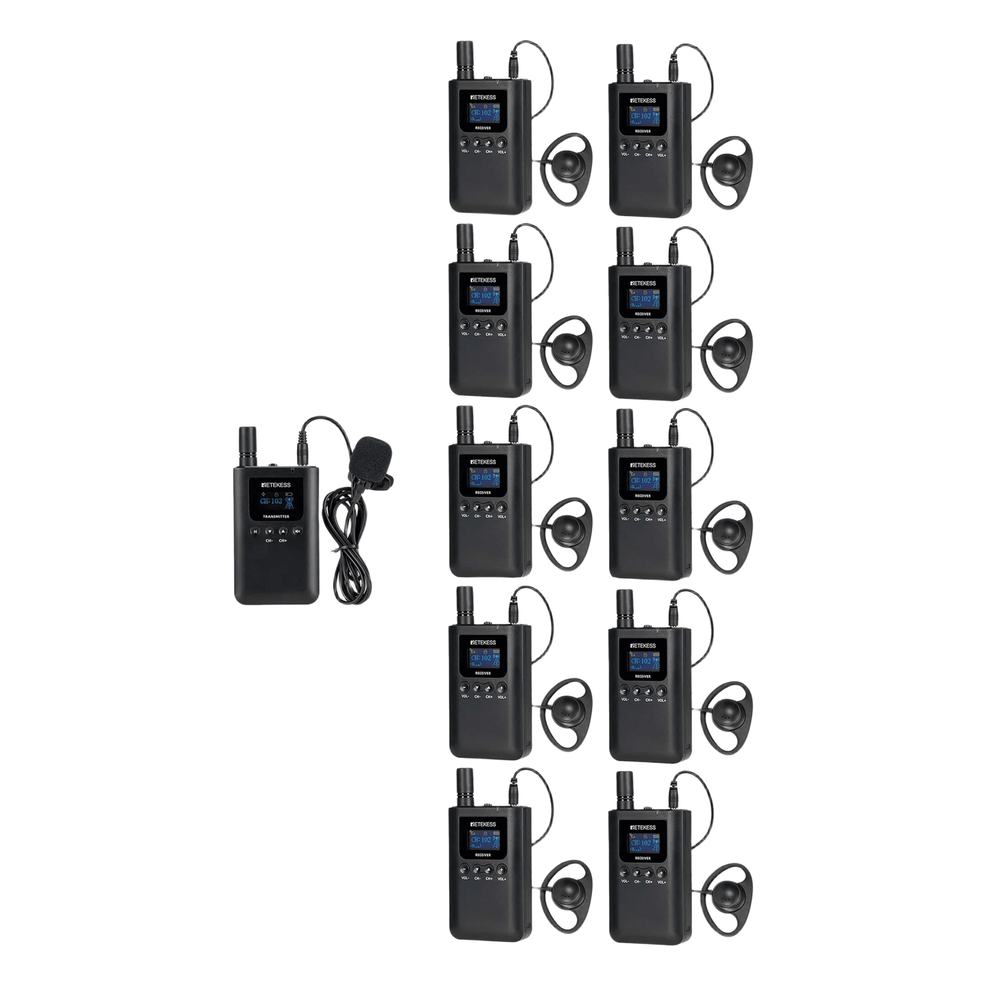 Kit para guía turístico de 1 transmisor y 10 receptores — RETEKESS · SKU TT125