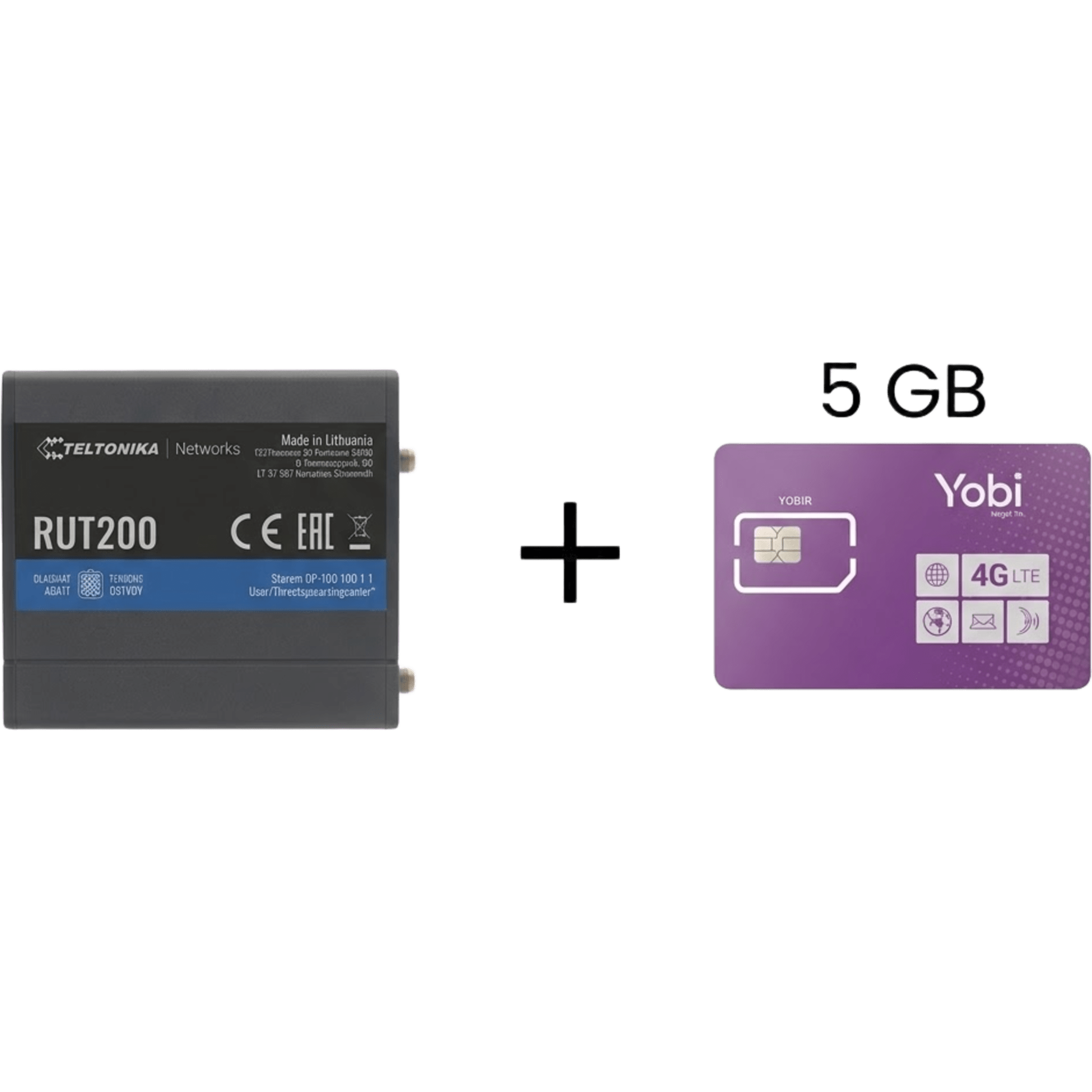 Router Celular Industrial / 4G LTE Cat 4 150 Mbps / Wi-Fi 2.4 GHz / Operación -40°C a 75°C / 2 Puertos Ethernet / Gestión RMS — TELTONIKA · SKU RUT200+5GBYOBI