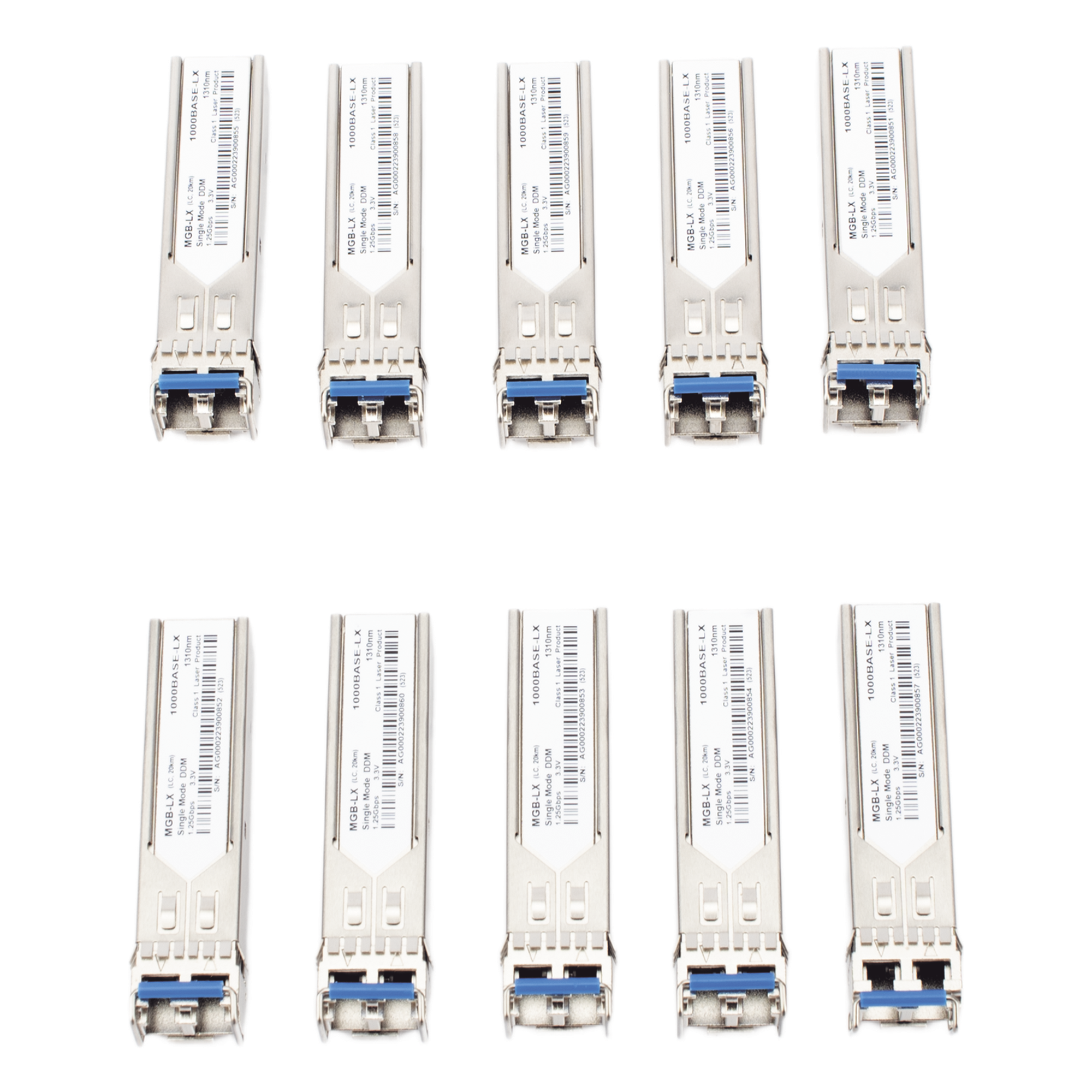 Paquete de 10 Piezas del Transceptor Industrial mini-Gbic SFP 1G LC TX:1310nm Para Fibra Mono Modo 20 Km — PLANET · SKU MGB-TLX-10PCS