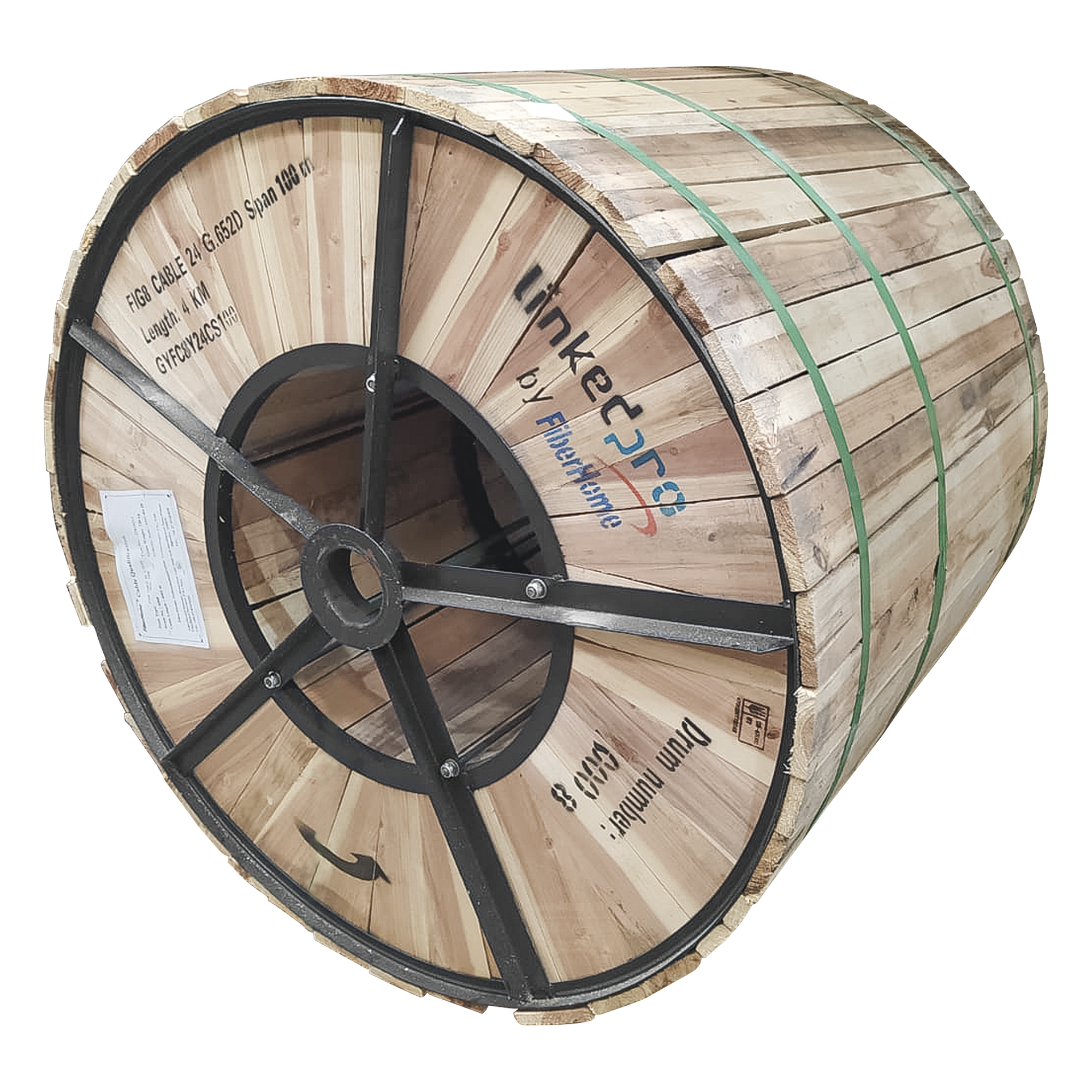Carrete de 4 km de Fibra Óptica Aérea Figura 8 G.652D, Monomodo de 24 Hilos, Exterior, Span 100, Loose Tube — LINKEDPRO BY FIBERHOME · SKU GYFC-8Y-24C-S100/4KM