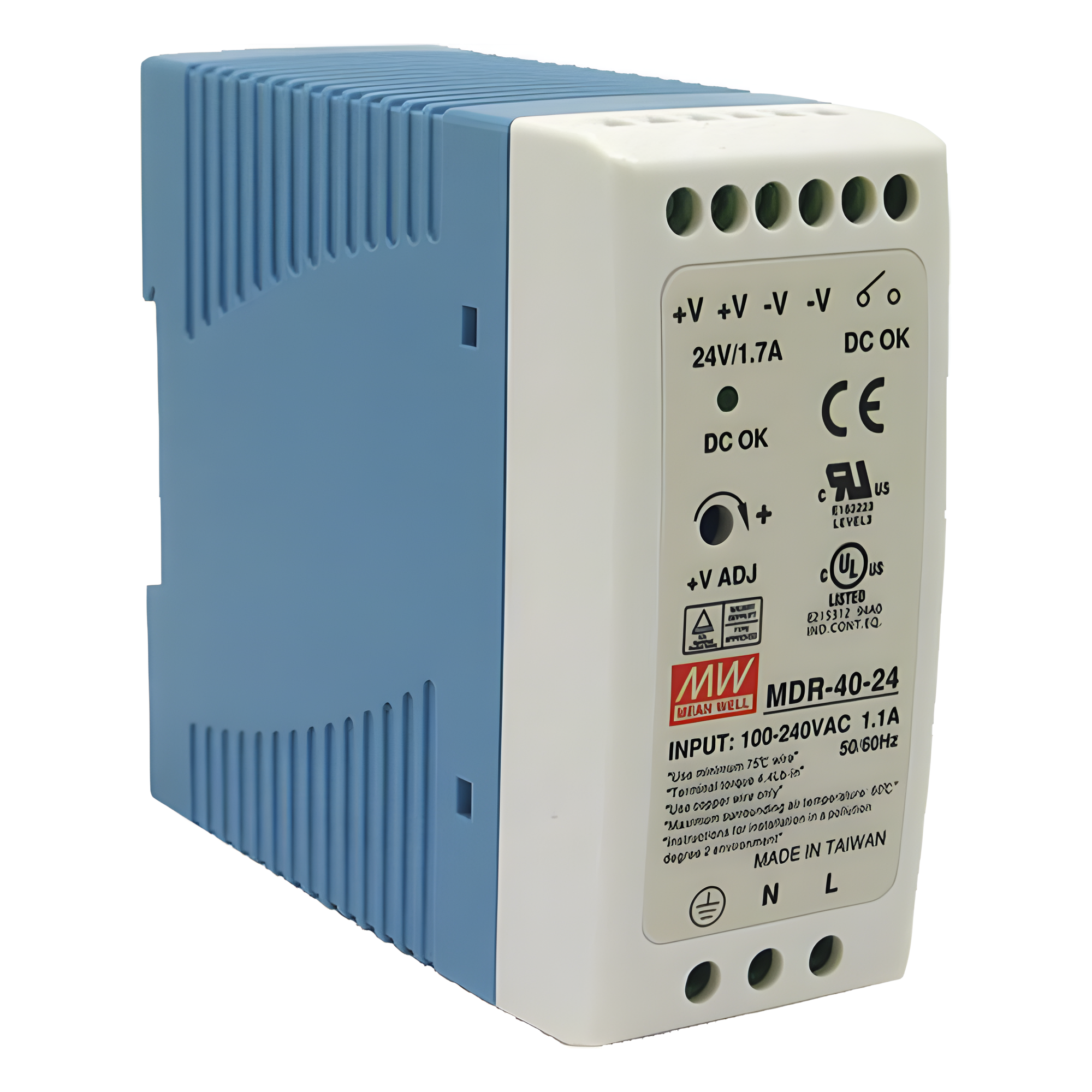 Fuente de poder Industrial Riel Din 24Vcc, 40W — MEANWELL · SKU MDR-40-24