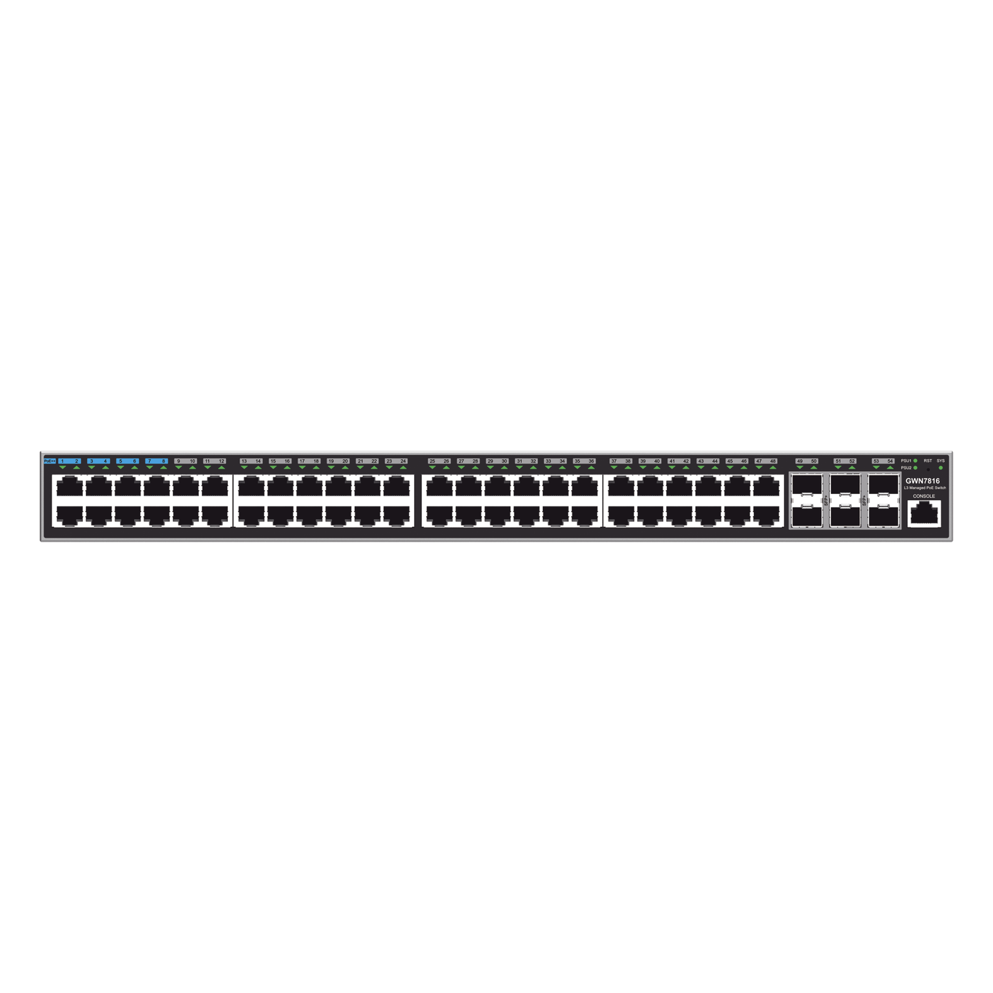 Switch Capa 3 Administrable / 48 Puertos Gigabit + 6 SFP+ 10G / Conmutación 216 Gbps / Montaje Rack 1U
