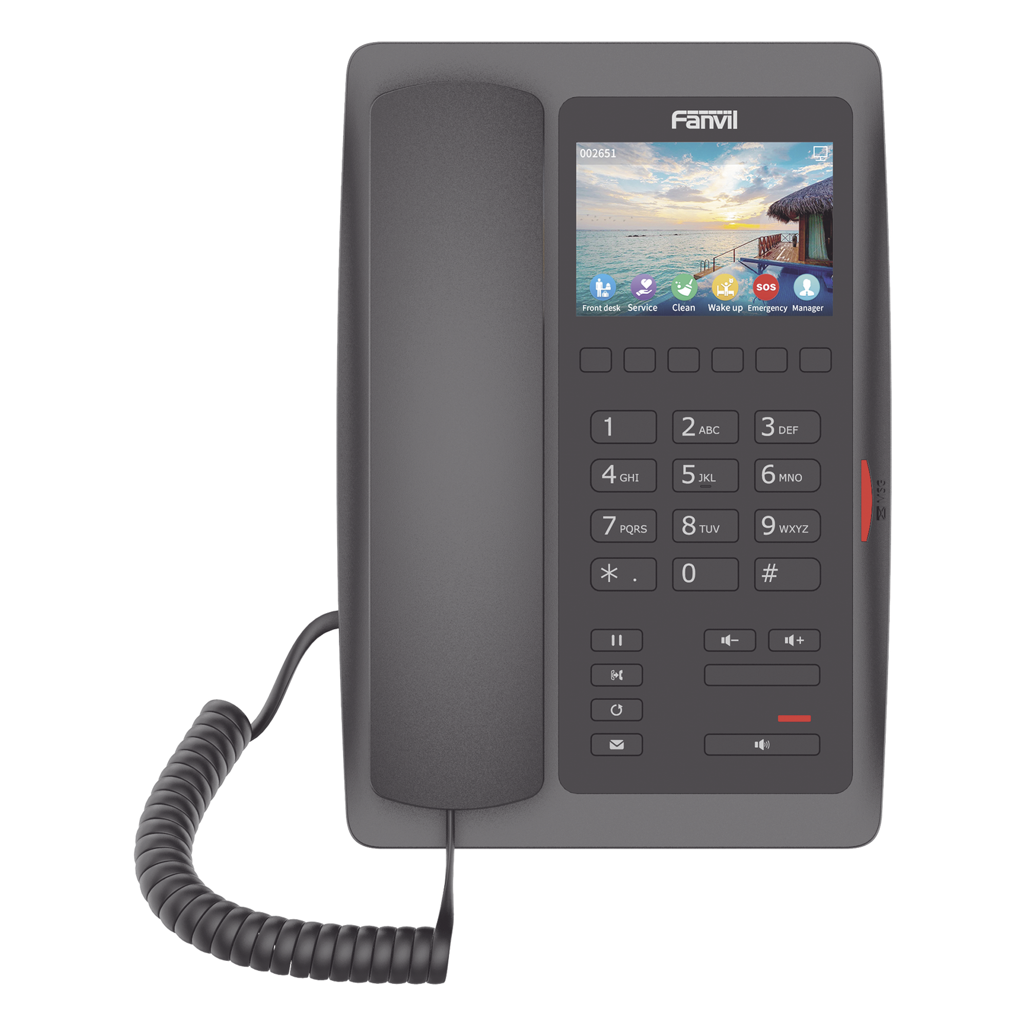 (H5W Color Negro)Teléfono IP WiFi para Hotelería, profesional de gama alta con pantalla LCD de 3.5 pulgadas a color, 6 teclas programables para servicio rápido (Hotline) PoE  — FANVIL · SKU H5WB