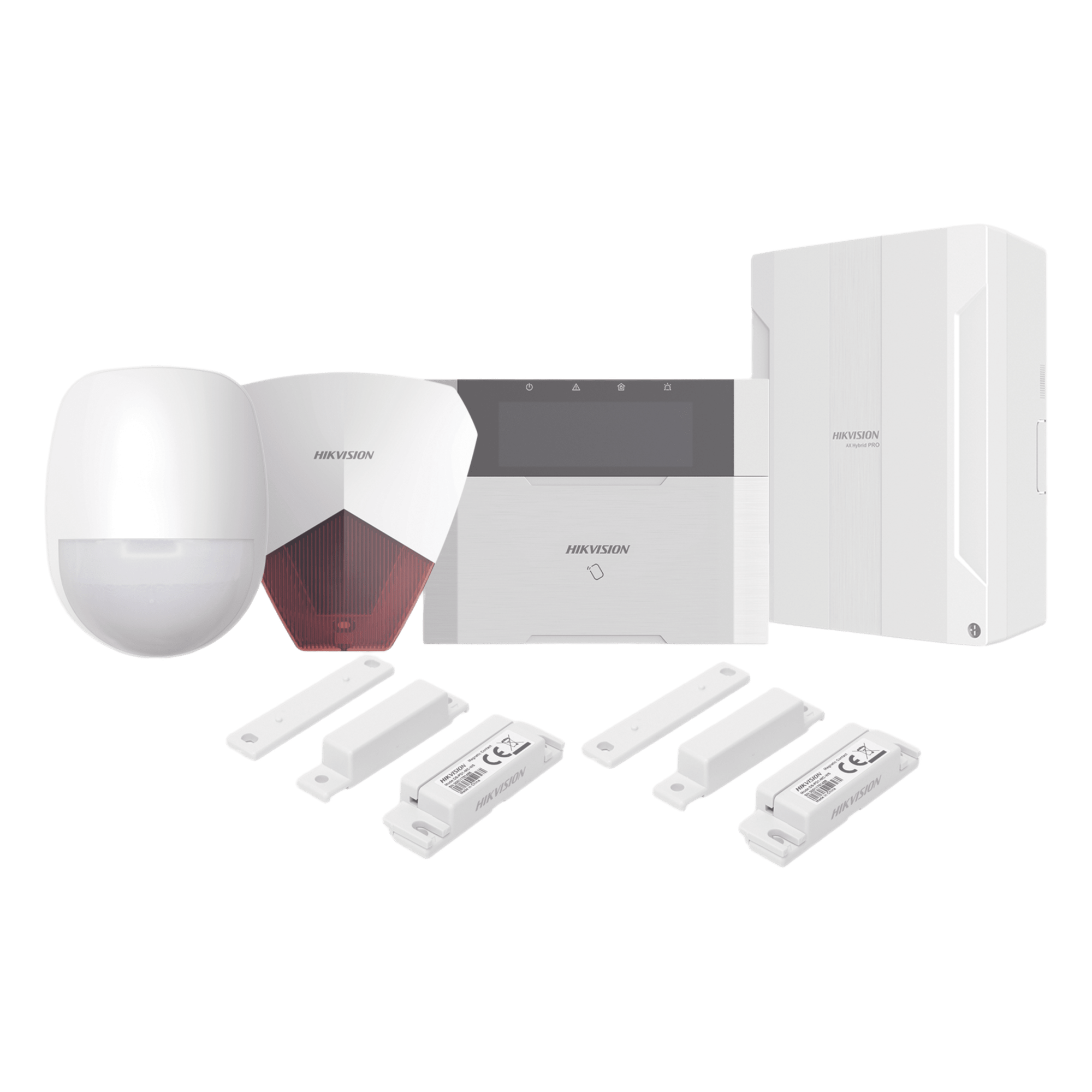KIT Panel de Alarma HYBRID PRO / 1 Panel Híbrido / 1 Teclado LCD / 1 PIR / 2 Contactos Magnéticos / 1 Sirena Roja — HIKVISION · SKU DS-PHA64-LP/PACK(R)