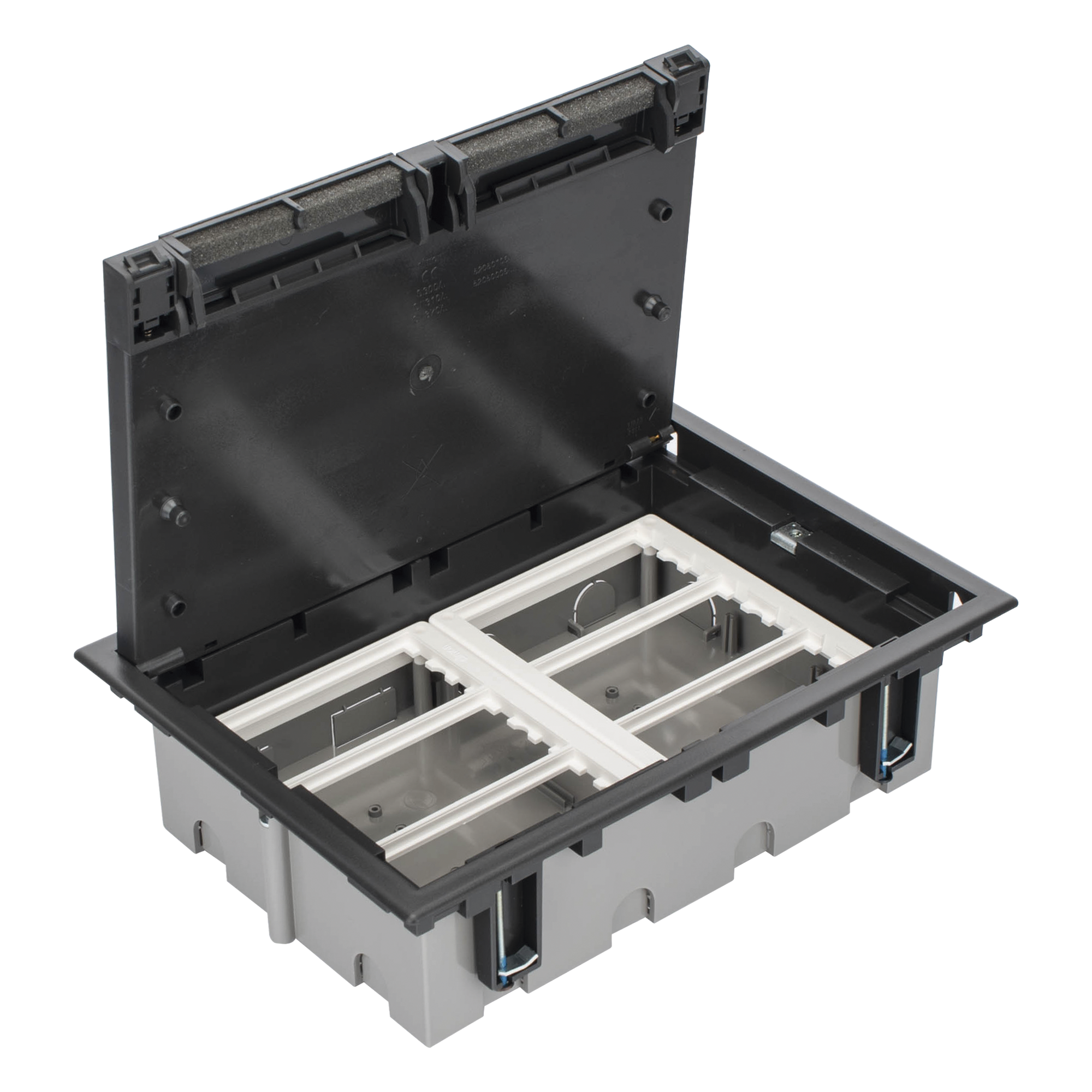 Caja Para Instalación en Piso Falso para Voz, Datos o Contactos Eléctricos / Capacidad para 6 Módulos / Espacio Embellecedor en la Tapa / Profundidad Ajustable de 90 a 120 mm (3.54 a 4.72 pulgadas) / Los Módulos se Adquieren Aparte / (SF610/14CY) — SIMON · SKU SM-CPF-6