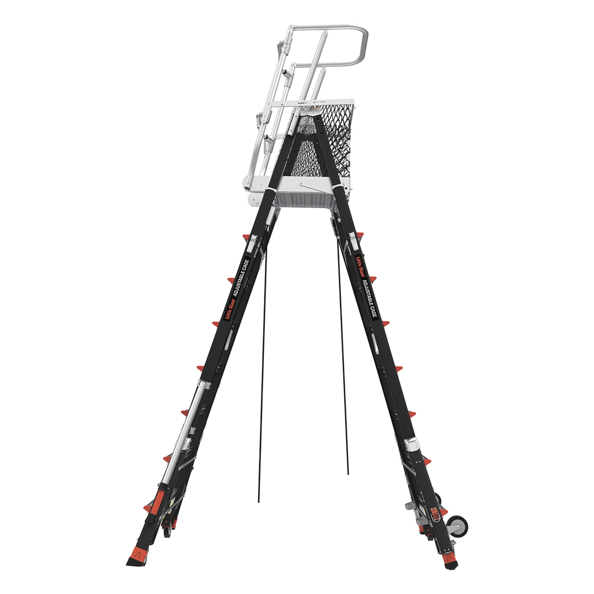 Escalera de Fibra de Vidrio con Jaula de 8'-14' (2.44 - 4.27 m). Con Ajuste en Ruedas (RATCHET™ Leveler) (SKU:18515-817).