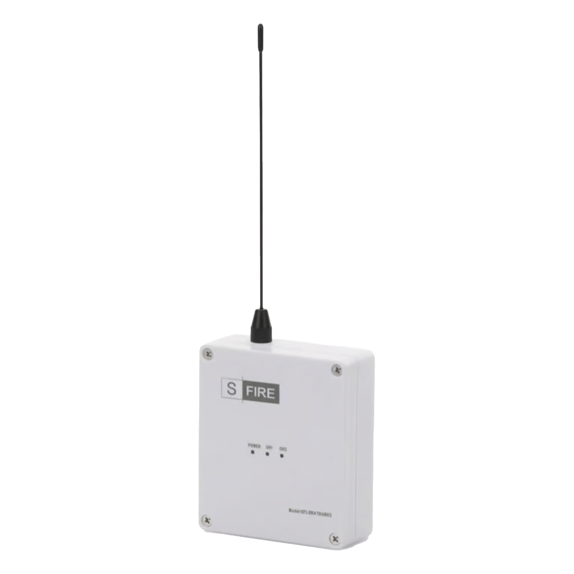 Transmisor inalámbrico / Alimentado a 12Vcc / Entrada de 2 contactos secos NA / Distancia máxima de transmisión 2500 metros (Linea de vista) — SFIRE · SKU SF-LORA-TRANS-DC