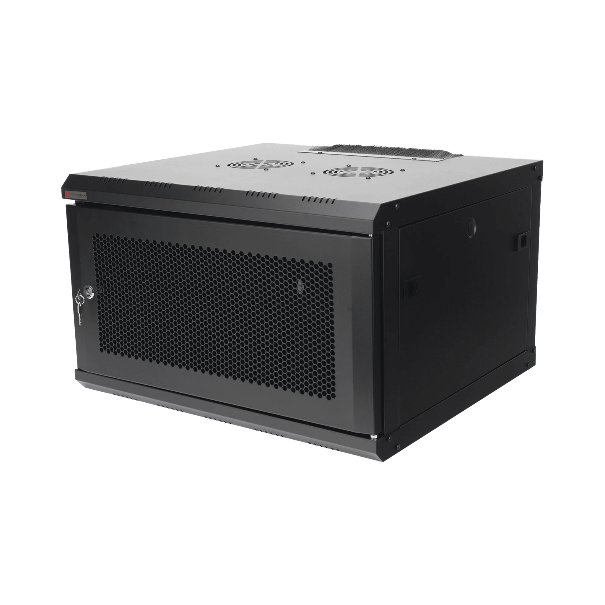 Gabinete de Pared 19 Pulgadas / 6U / 600 x 550 x 368 mm (23.6 x 21.7 x 14.5 in) / Acero SPCC RAL 9004 / Carga Estática 60 kg / IP20 Interior / Ventiladores CA / Panel Cepillo para Cables