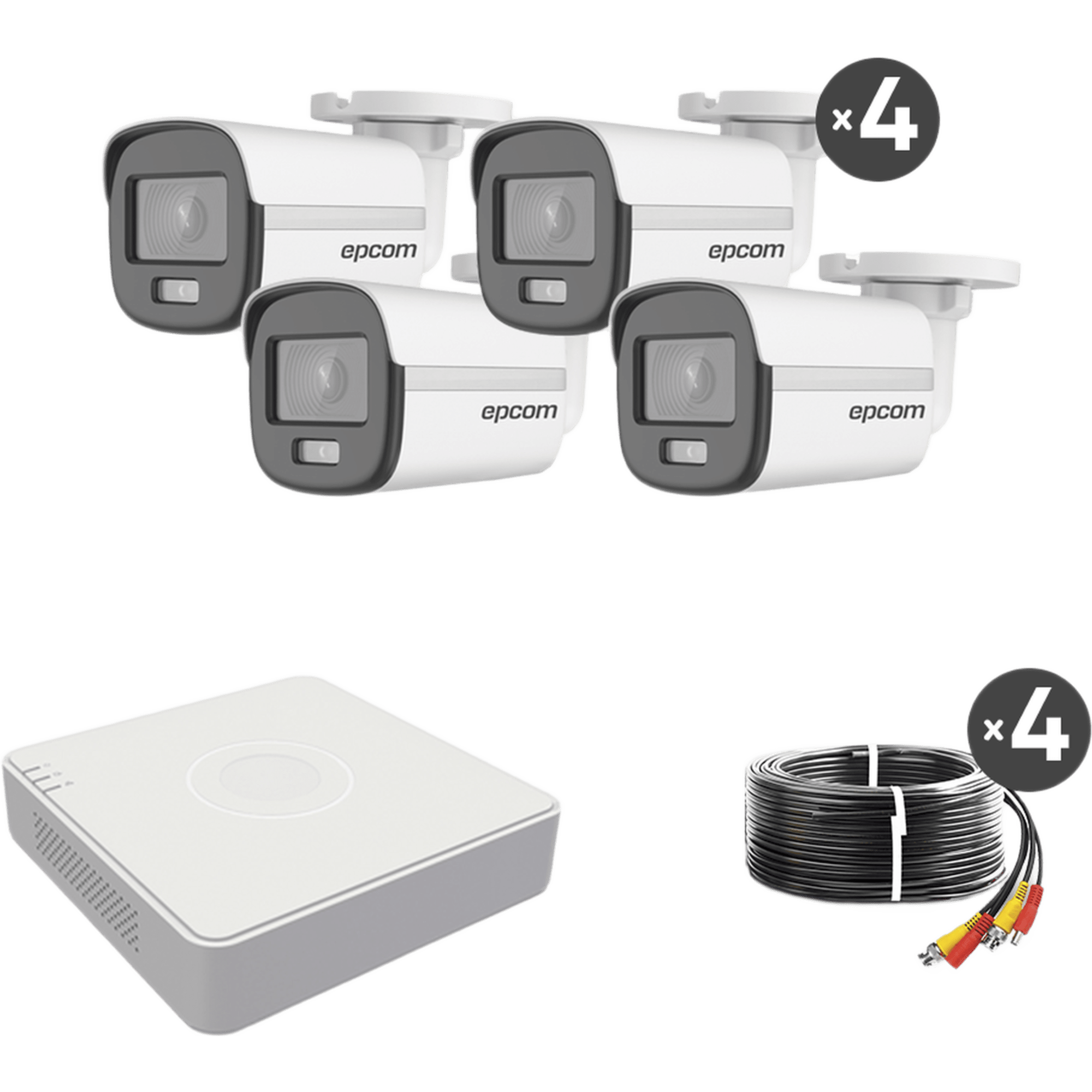 Kit TurboHD 1080p Lite / DVR 4 Canales / 4 Cámaras Bala 2 Megapixel ColorVu / Fuente de Poder / Accesorios de instalación — EPCOM PROFESSIONAL · SKU B8-KIT-CV