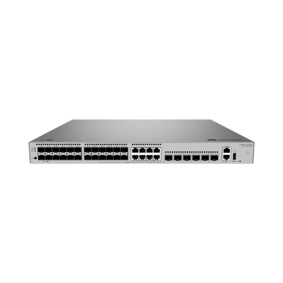 Switch Empresarial Core Gigabit Administrable Capa 3 / 24 puertos 1GE SFP ( Combo con 8 Puertos 10/100/1000 Mbps) / 4 Puertos 10GE SFP+ Uplink / 2 Puertos 10GE SFP+ (Stack) / ERPS / Ruteo Dinámico (RIP, OSPF, IS-IS y BGP) / iStack / Administraci&