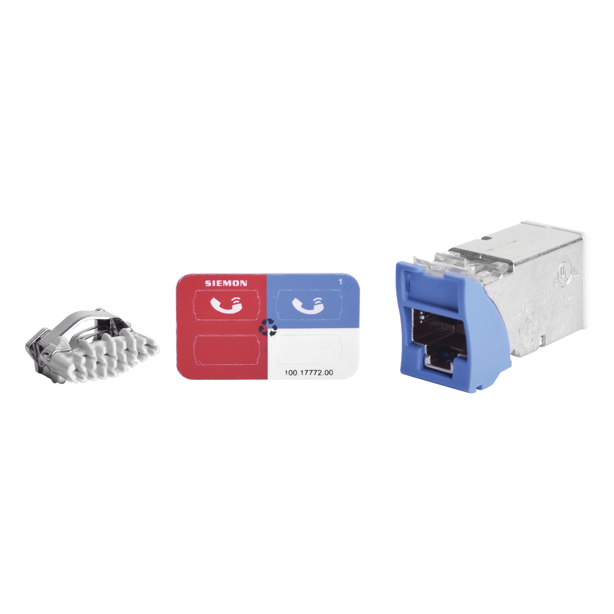 Jack Z-MAX Cat6A, Blindado, Montaje Híbrido en Placa de Pared (Plano y Angulado), Color Azul — SIEMON · SKU Z6A-S06
