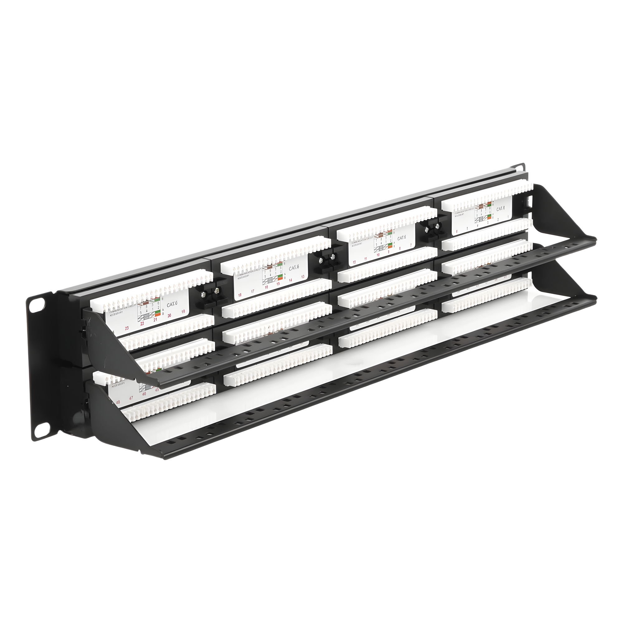 Panel de Parcheo de Impacto (110) UTP de 48 Puertos Cat6, 19 Pulgadas (48.26 cm), 2U, con Barra para Organizar Cable