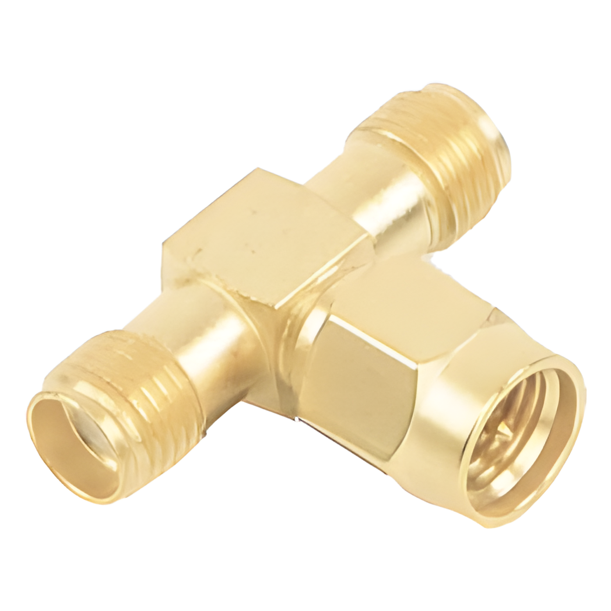 Adaptador RF en T / SMA Macho a Doble SMA Hembra / Recubrimiento de Oro / Aislante de Teflón — RF INDUSTRIES,LTD · SKU RSA-3400-1
