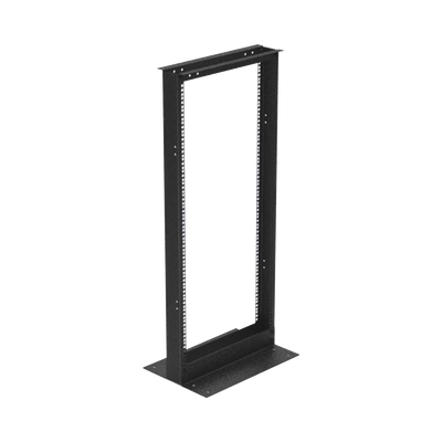 Rack de 2 Postes (Doble Perforación), Estándar 19", 24 Unidades, Fabricado en Acero, Base "L" para Anclar a Piso.