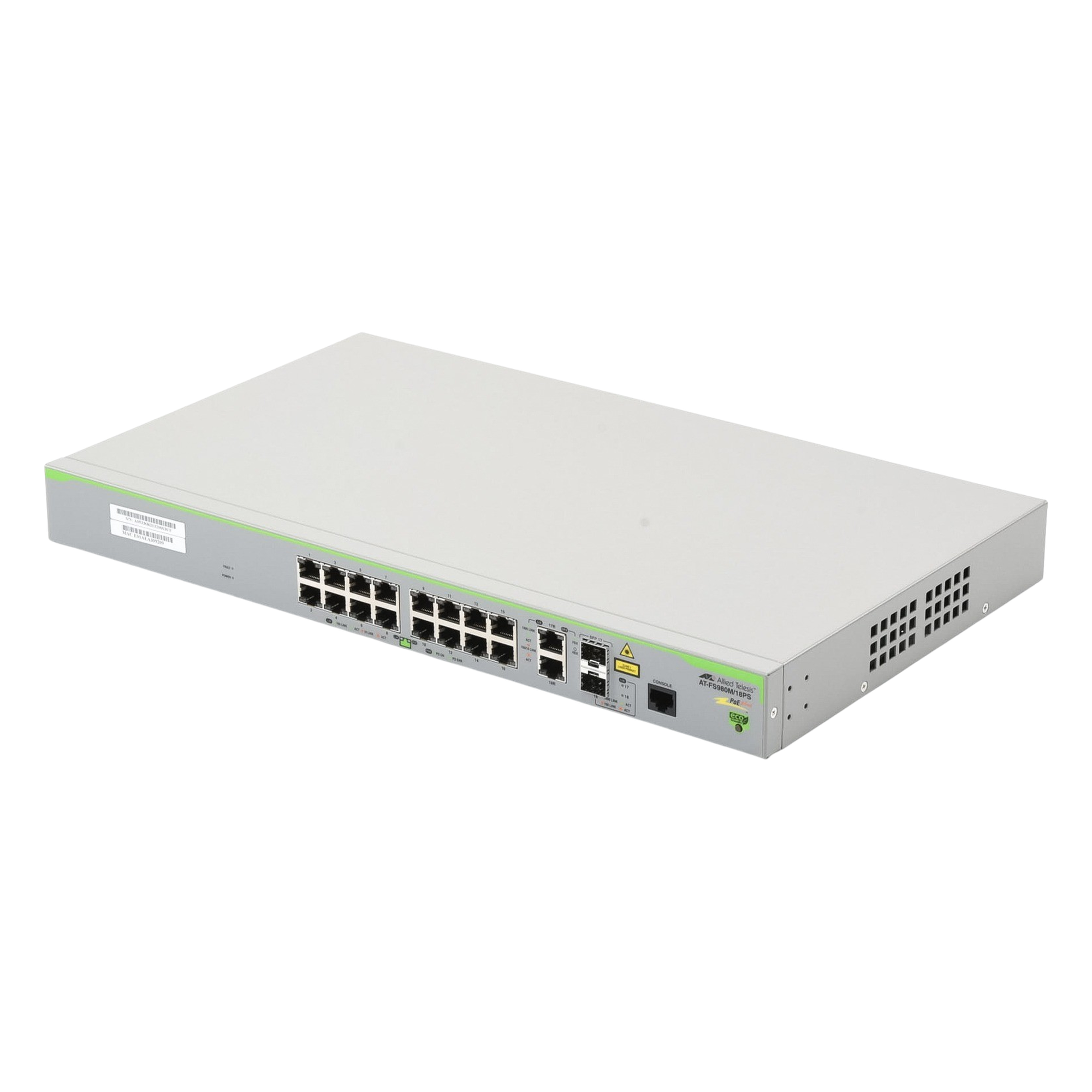 Switch PoE+ Administrable Capa 3 / 16 Puertos 10/100 Mbps / 2 Puertos Gigabit Combo SFP / 250W PoE+ / 7.2 Gbps / 5.36 Mpps