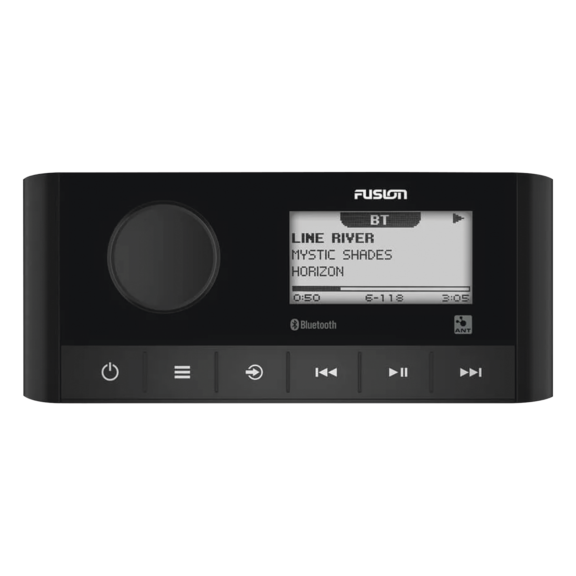 Sistema de Audio Marino / Pantalla LCD 2.3" / Bluetooth y ANT / 180 W Pico / 22 W RMS x 4 / 2 Zonas Multi-Zone / IPX6 e IPX7 / Compatible con AM, FM, DAB+, AUX / Actualizaciones Inalámbricas — GARMIN · SKU 10-02405-00