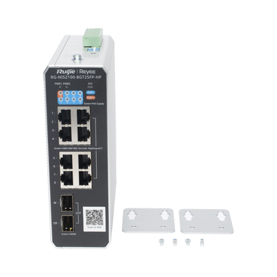 Switch Industrial PoE+ hasta 300 watts , Ideal para temperaturas Extremas y protección contra descargas, 1 puerto PoE++ 60W y 7 puertos PoE+ 30W, 2 SFP Uplink