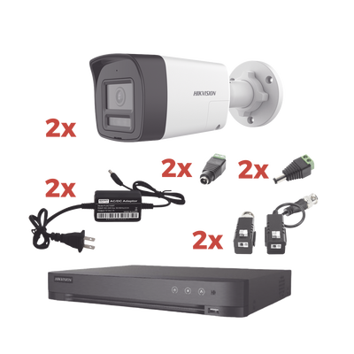 Kit Audio Bidireccional TurboHD 1080p / DVR 4 Canales / 2 Cámaras Bala (Exterior) con Bocina y Microfóno Integrado / 2 Fuentes de Poder / Accesorios — HIKVISION · SKU KH-1080P-2B-TWA