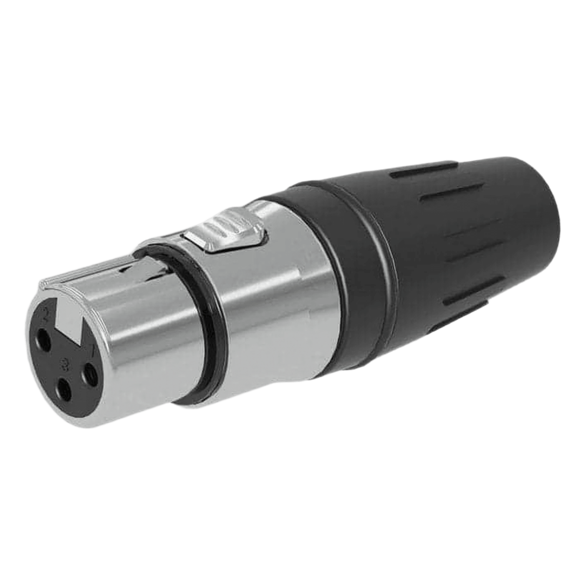 Conector hembra XLR de 3 núcleos con carcasa de acero inoxidable y contactos chapados en oro