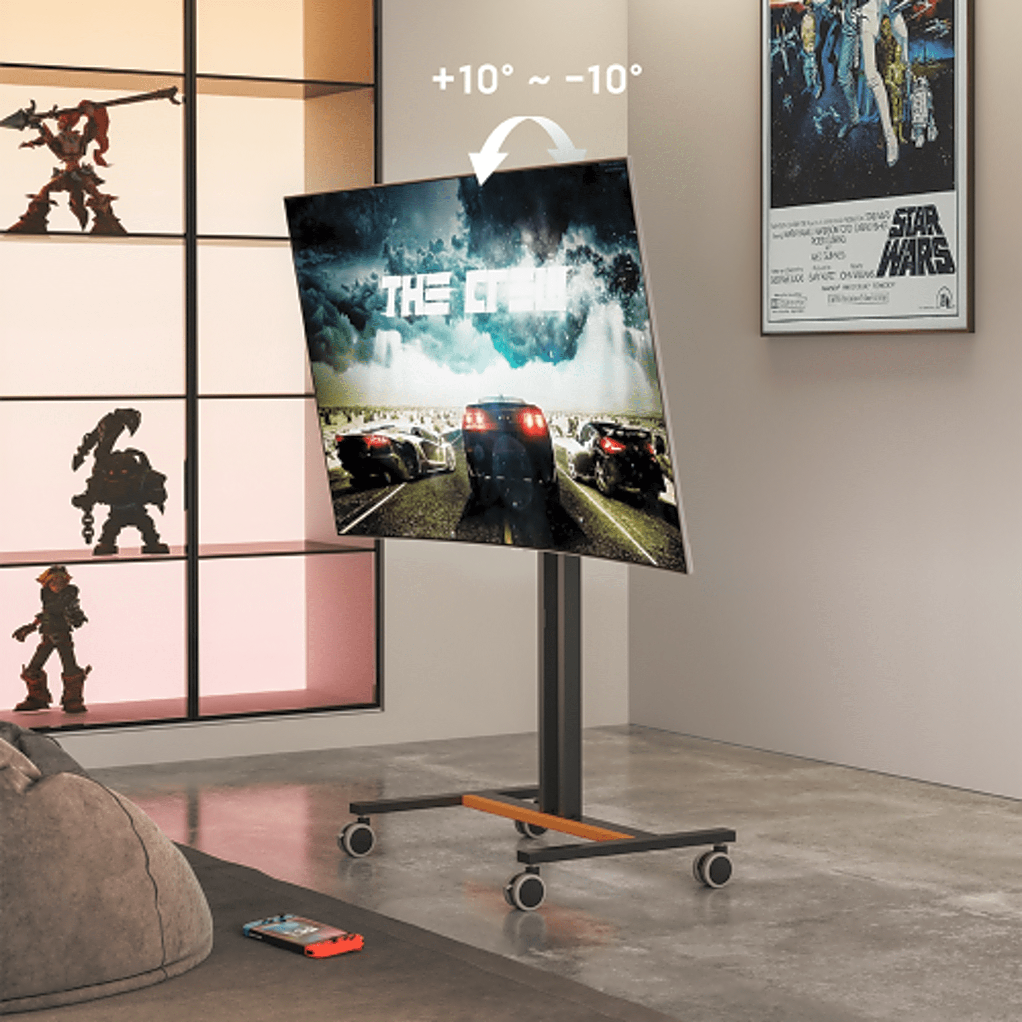 Soporte Móvil para Pantalla | Compatibilidad VESA 200x200 hasta 600x400 / Ruedas con Frenos / Ajuste de Altura y Ángulo / Soporte para TV de hasta 55 Pulgadas / Capacidad de Peso 35 kg