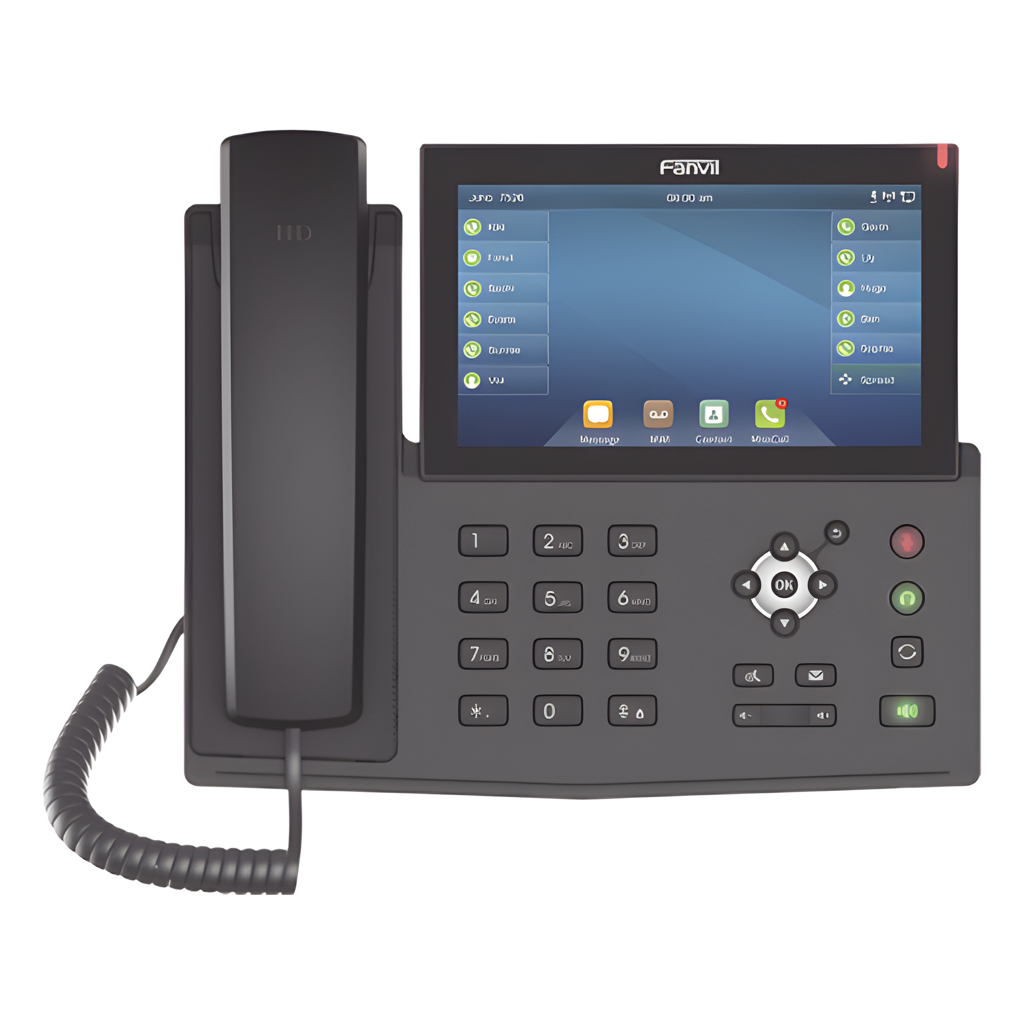 Teléfono IP empresarial para 20 lineas SIP, pantalla táctil, Bluetooth integrado para diadema, PoE y hasta 127 botones DSS con doble puerto Gigabit, soporta recepción de video — FANVIL · SKU X7-F