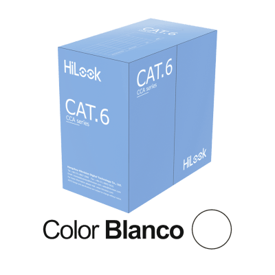 Cable de Red UTP Cat6 / 23 AWG / Cumple ANSI-TIA-568.2-D / RoHS 2.0 / CPR Fca / Longitud 305 Metros (1000 Pies) / PVC Blanco / Resistencia a la Tracción y Compresión / Operación -20°C a 70°C — HiLook by HIKVISION · SKU NC-1LN6UU/CCA/M