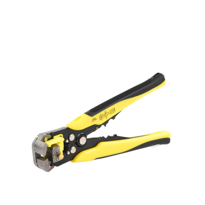 Pinza multifuncional Pelacables, con terminal de pestaña, prensado automático de color amarillo.