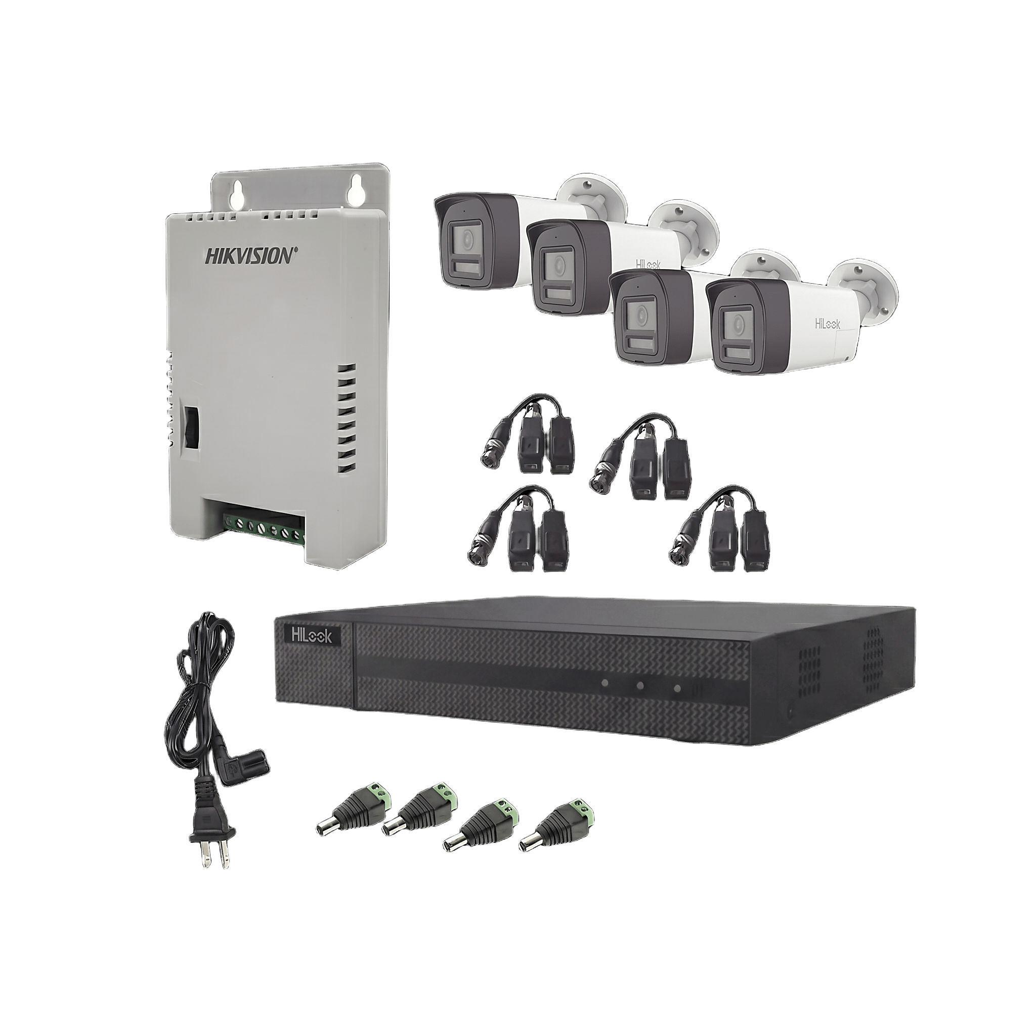 Kit HiLook Audio Bidireccional TurboHD 1080p / DVR Metalico 4 Canales / 4 Cámaras Bala (Exterior) con Bocina y Micrófono Integrado / 1 Fuente de Poder / Accesorios