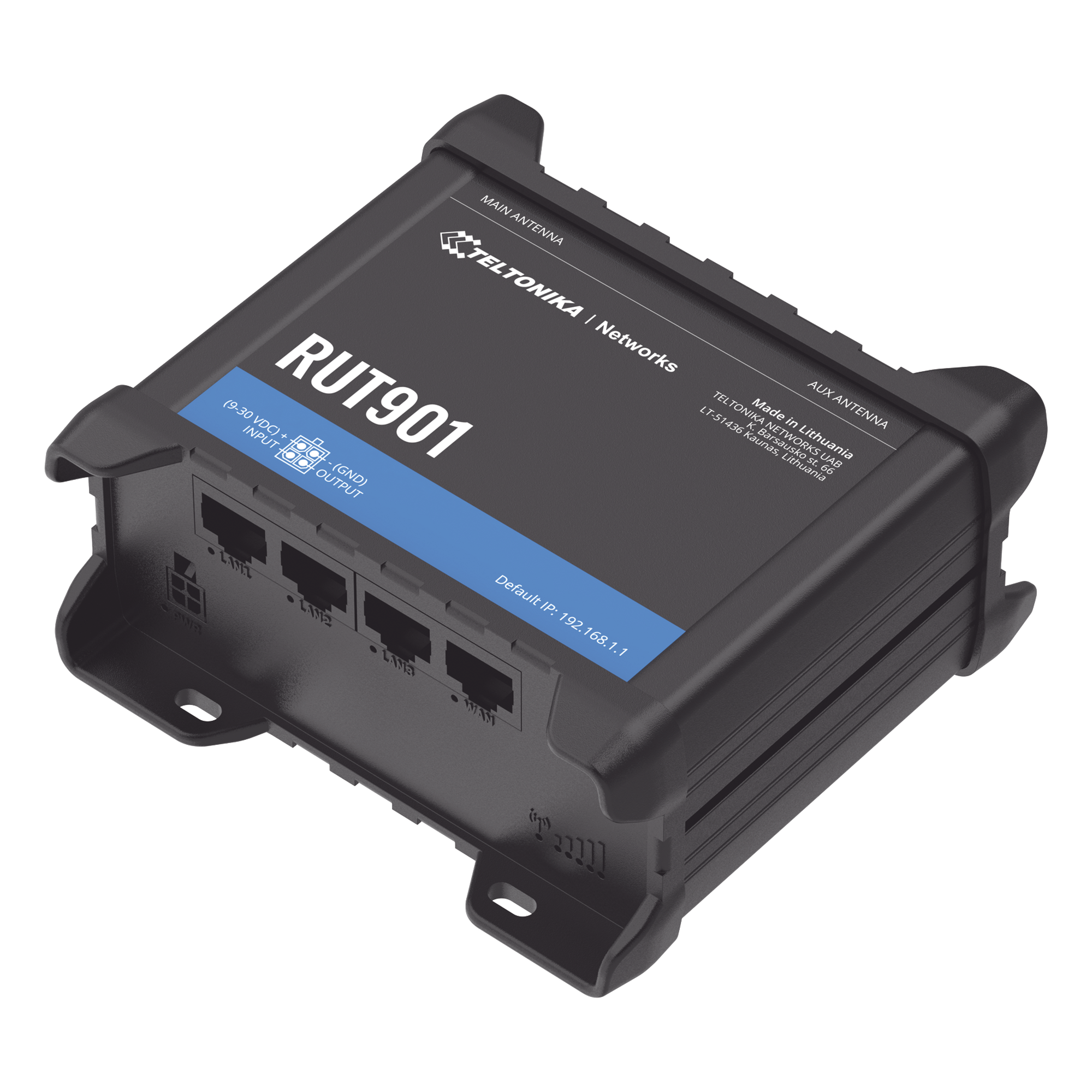 Router Industrial LTE 4G / 150 Mbps Cat 4 / 4 Puertos Ethernet / WiFi 2.4 GHz / Doble SIM / Montaje DIN / -40°C a 75°C — TELTONIKA · SKU RUT901