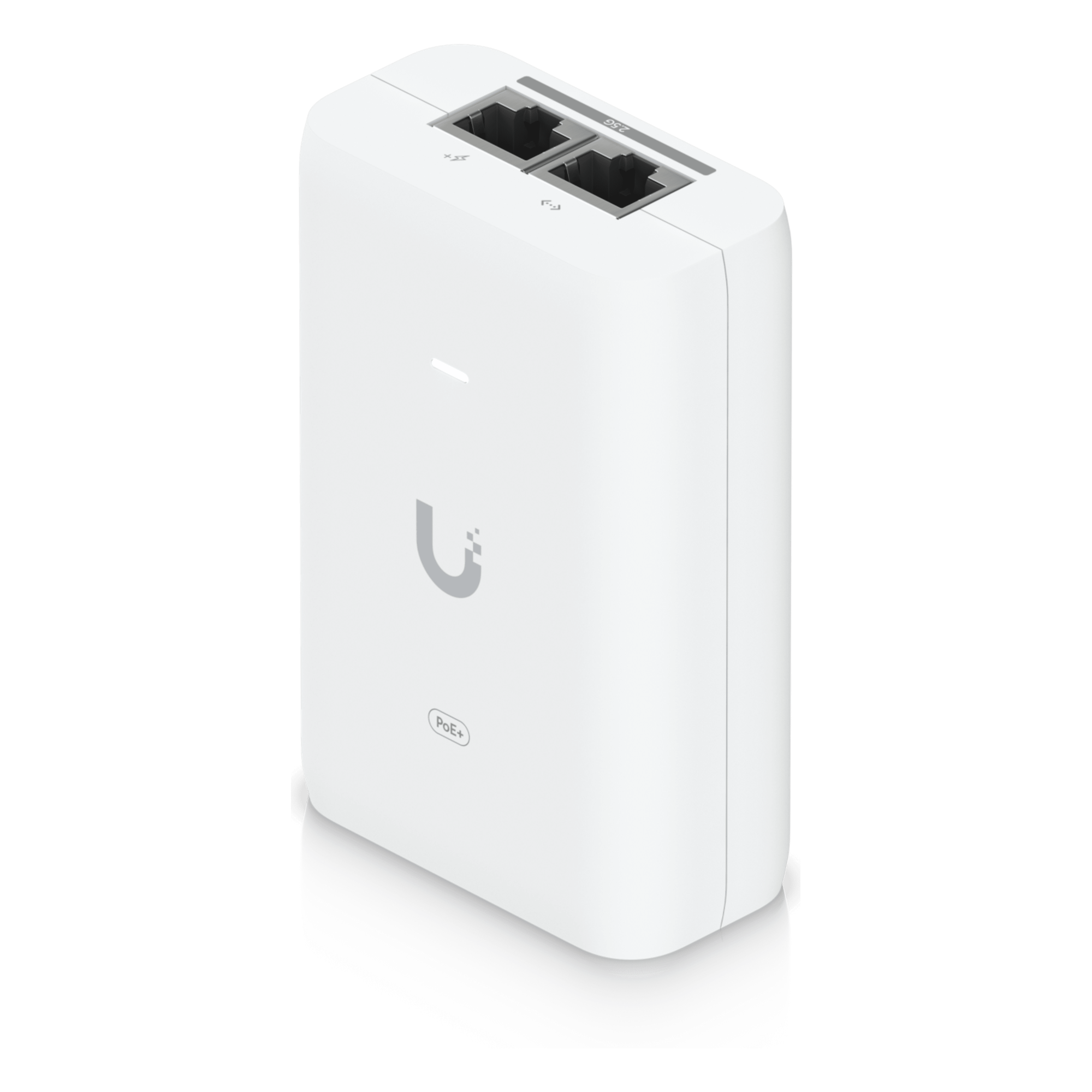 Adaptador PoE+ 2.5G / hasta 30 W / 48V 0.65A / (2) Puertos RJ45 MultiGigabit 2.5G / Salida PoE+ / LED Indicador / Ideal para APs UniFi WiFi 7 / / Protección contra Sobretensiones — UBIQUITI · SKU UACC-POE+-2.5G