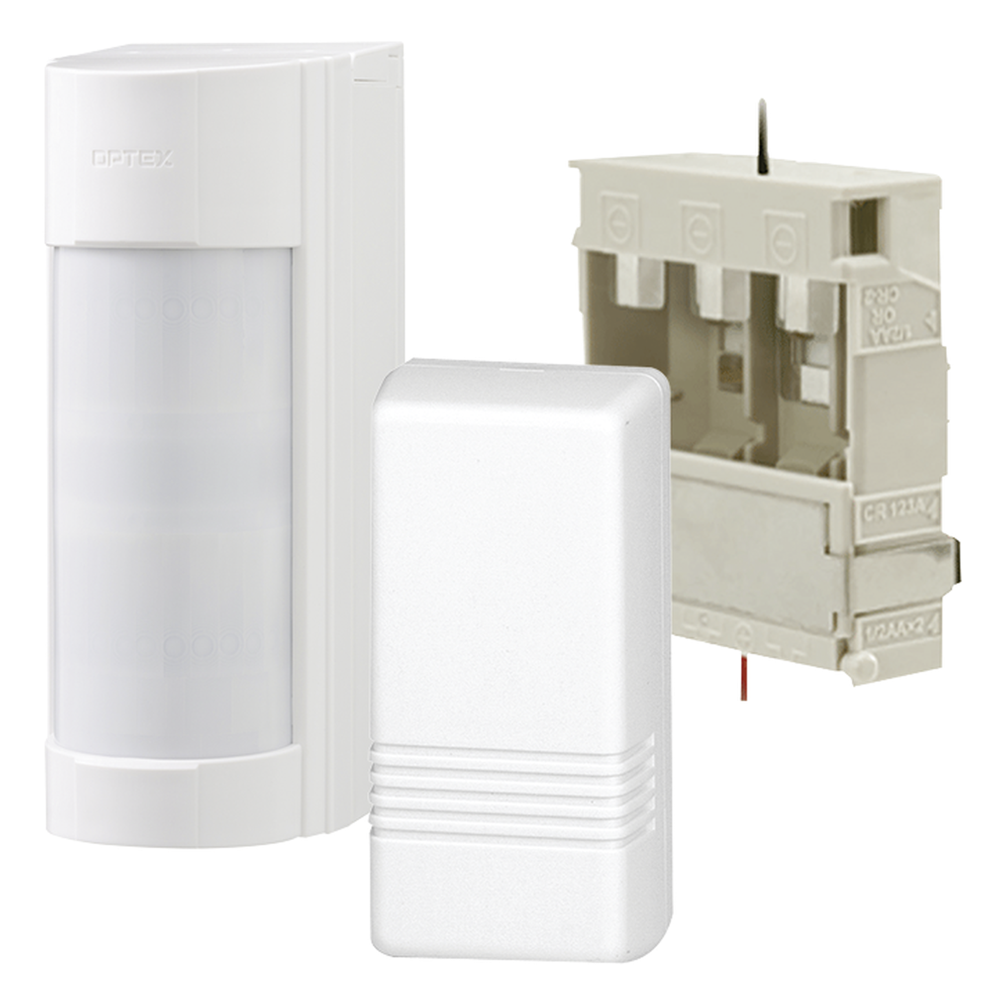 Kit Detector Inalámbrico para Exterior VXI-R / Transmisor Honeywell 5816 / Caja de Baterías RBB01 / 12 m / 90° / Dual PIR + Microondas / IP55 — OPTEX · SKU VXI-R-WH