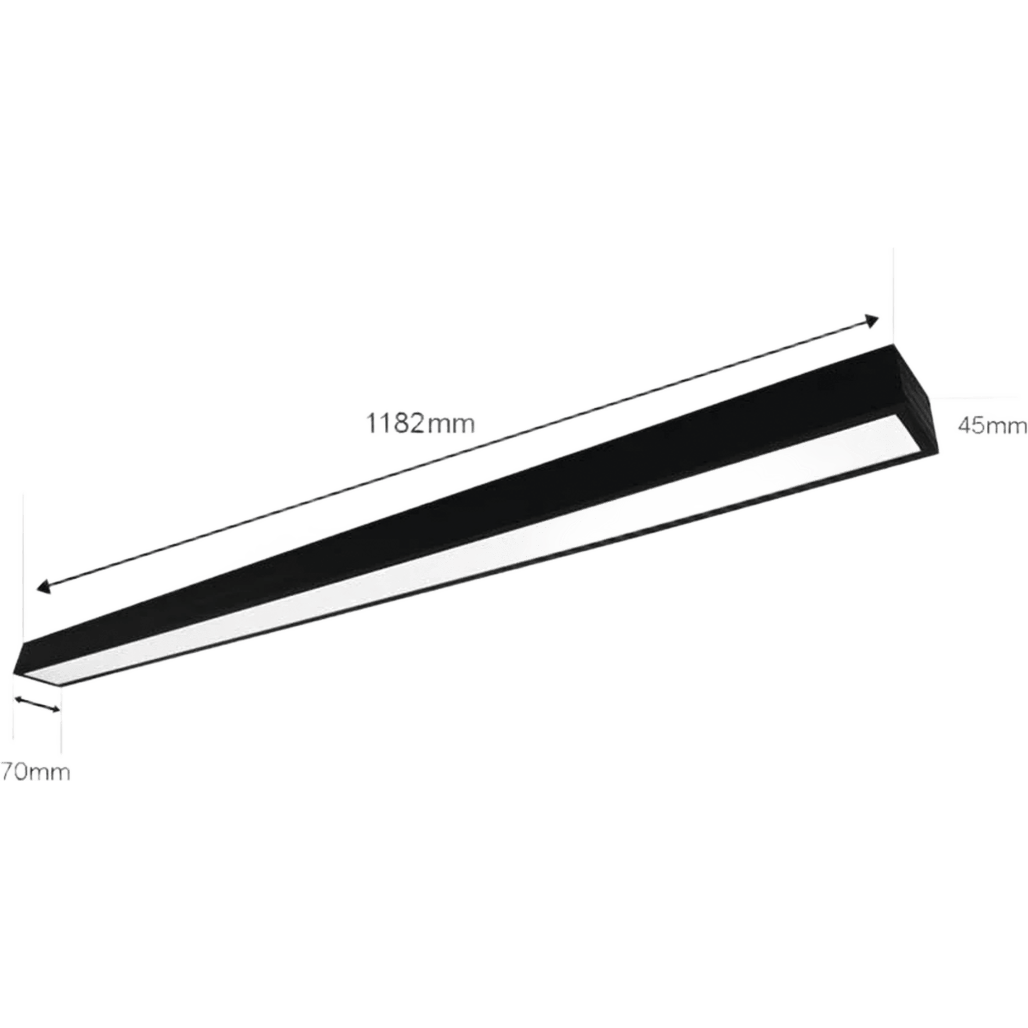 Panel LED Suspendido 22 W / 127 Vca~60Hz / Flujo luminoso 1 980 lm / Medidas 1182 x 70 x 45 mm / TCC 6 500 K / Ángulo de Luz de 140°.