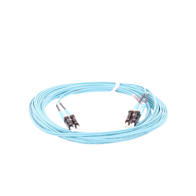 Jumper de Fibra Optica Multimodo 50/125 OM3, LC-LC Duplex, OFNR (Riser), Color Aqua, 5 Metros (16.40 Pies)