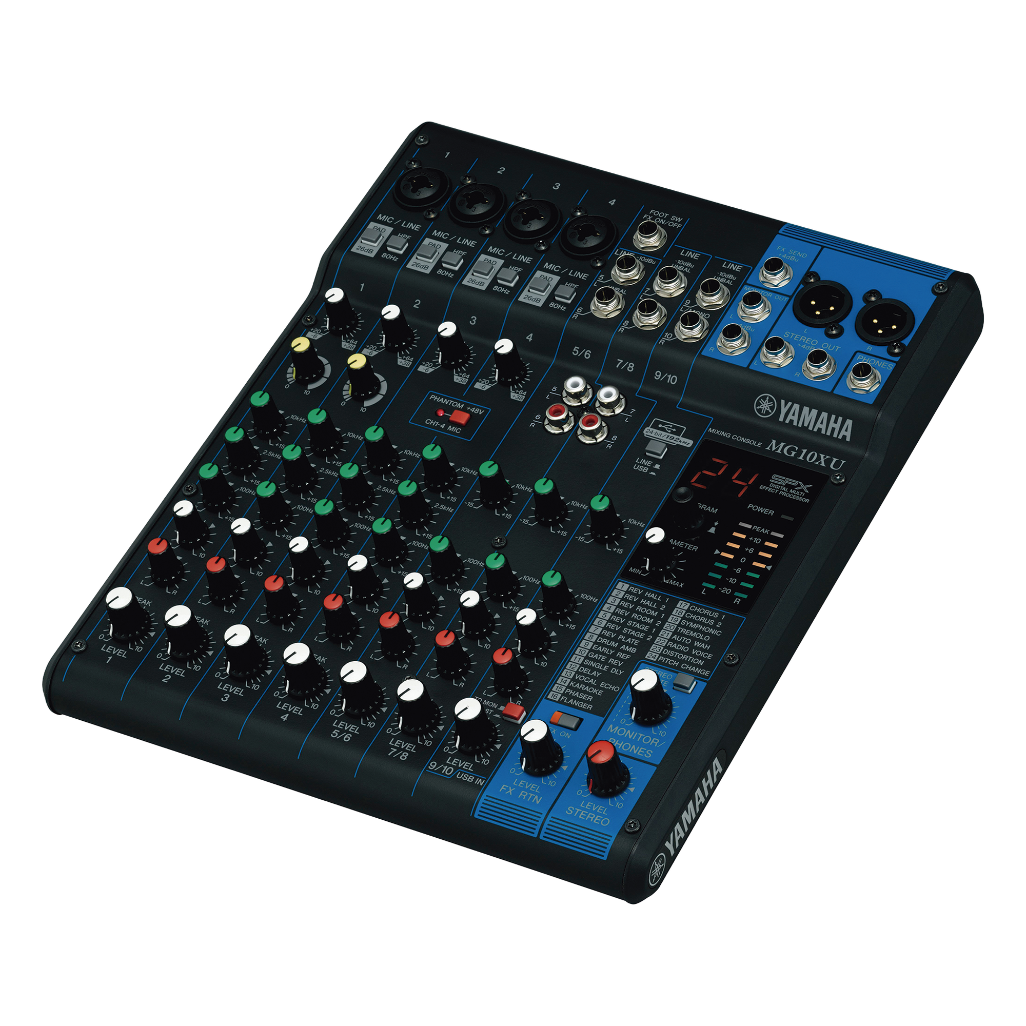 Mezcladora de Audio | 10 Canales | Perillas | 4 Entradas de Micrófono/Línea | 3 entradas Estéreo | Efectos | USB — YAMAHA · SKU MG-10XU